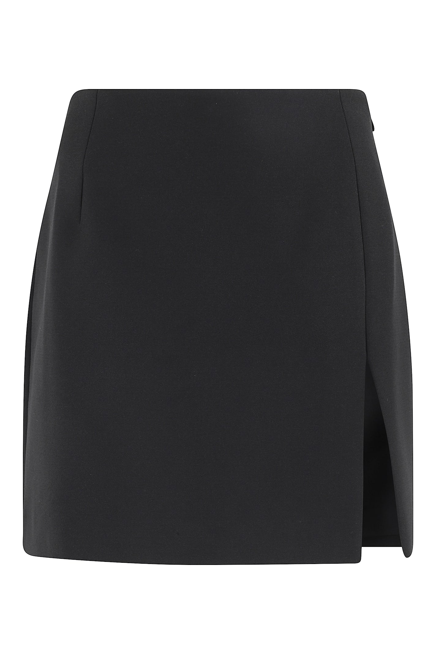 The Andamane Fitted Black Mini Skirt With Subtle Slit Detail In Black