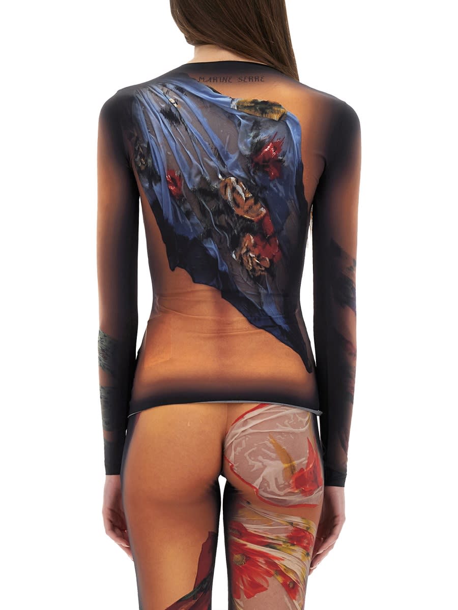 Marine Serre Multicolor Top With Draped Details And All-over Graphic Print In Tech Fabric Woman