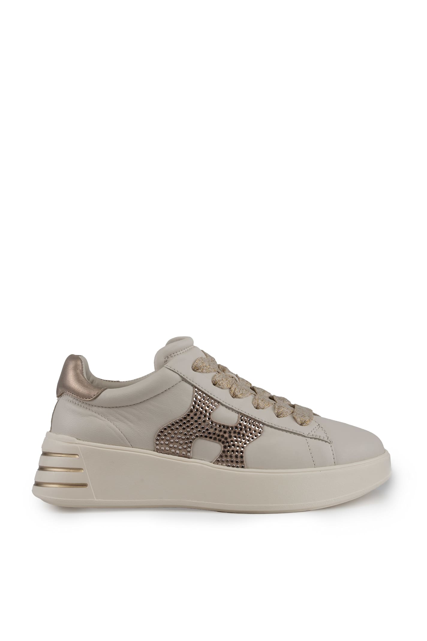 Hogan Rebel Sneakers In Leather With Glitter In Beige