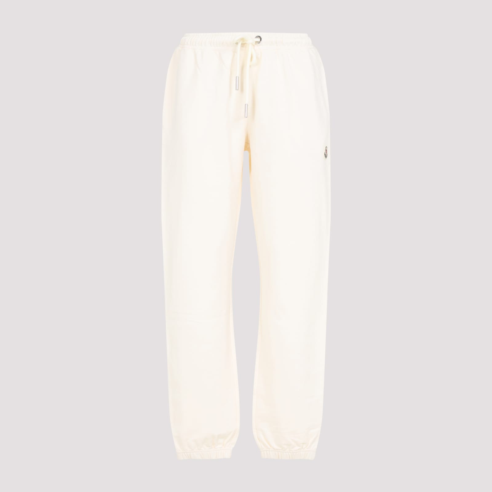 Moncler Relaxed Fit Cotton Trousers With Subtle Logo Detail In Natural