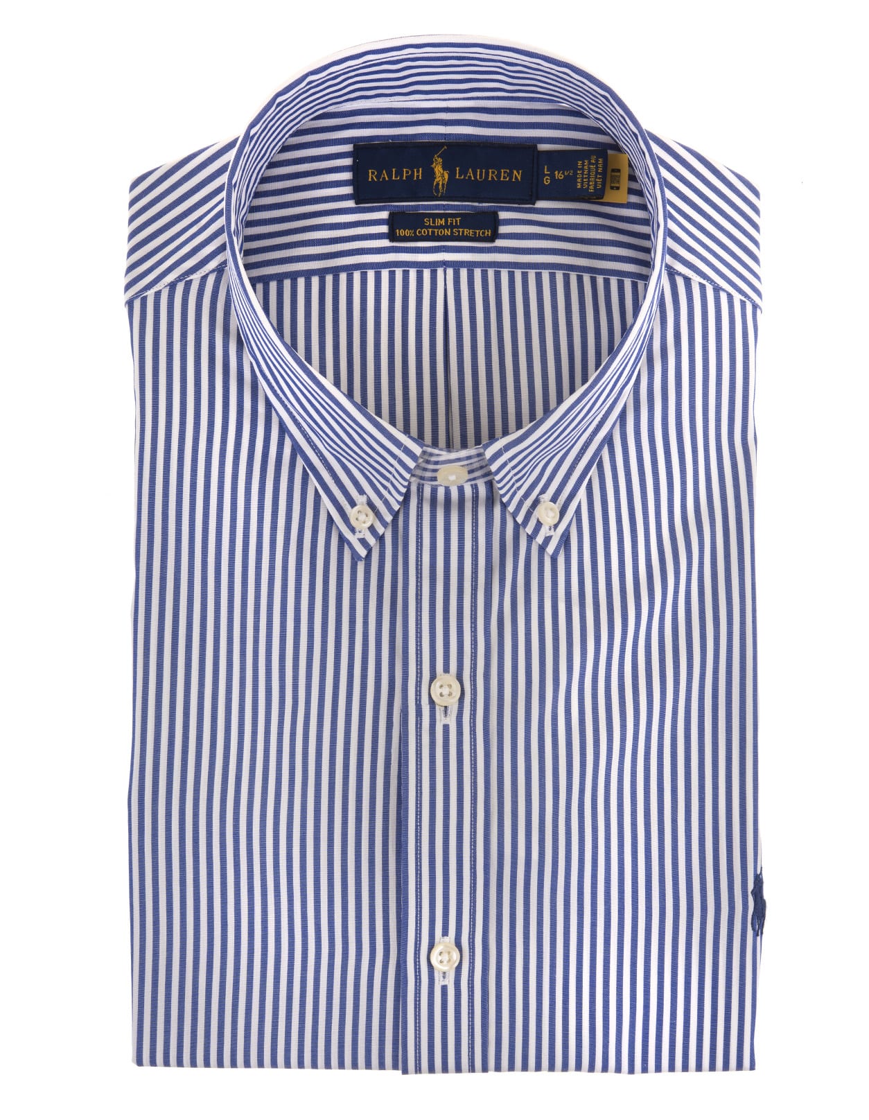 Ralph Lauren Man Slim Fit Shirt In White And Blue Striped Poplin