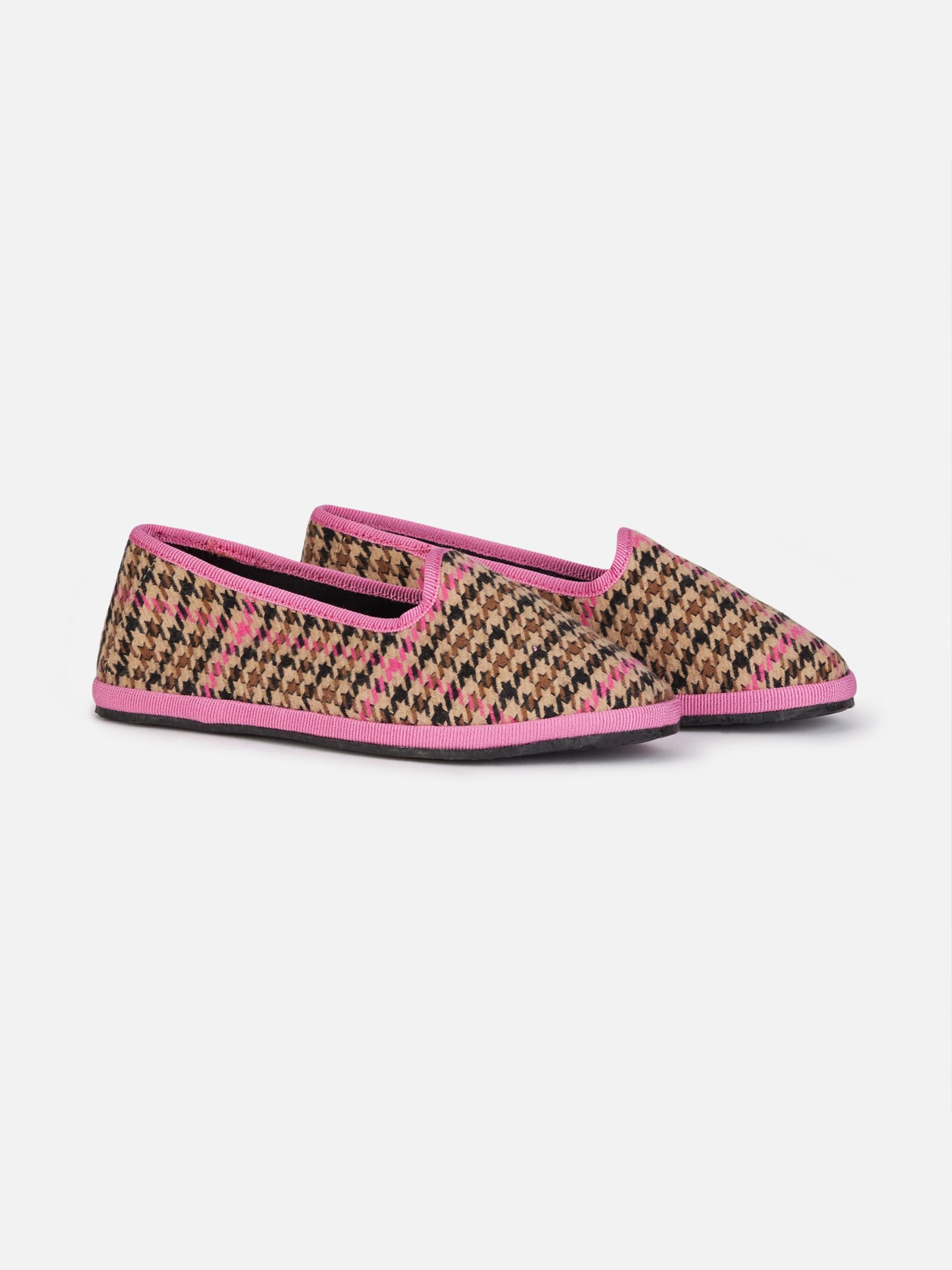 Mc2 Saint Barth Girl Pied De Poule Slipper Loafers My Chalom Special Edition In Brown