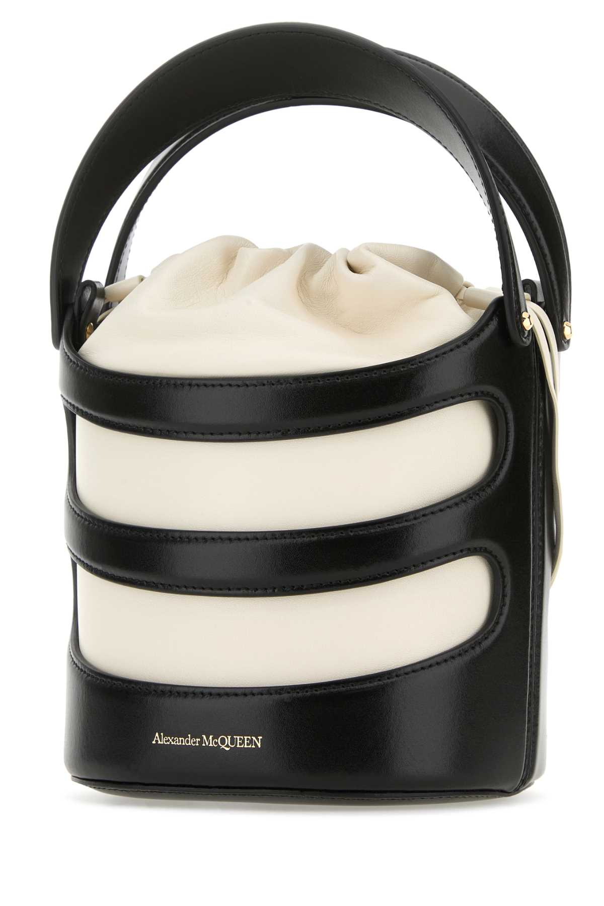 Alexander Mcqueen Two-tone Leather The Rise Bucket Bag In Blacksoftivory