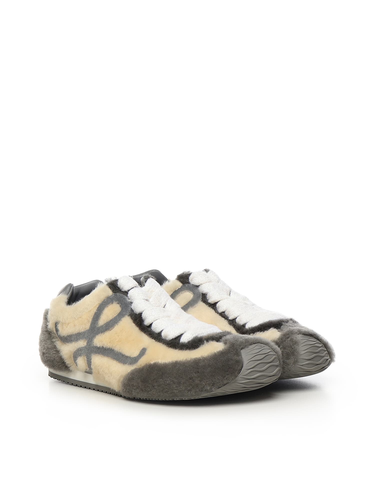 Loewe Shearling And Rubber Sole Ballet Sneakers In Brown