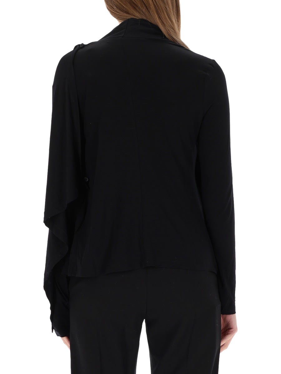 Helmut Lang Asymmetric Long Sleeve Draped Top In Black