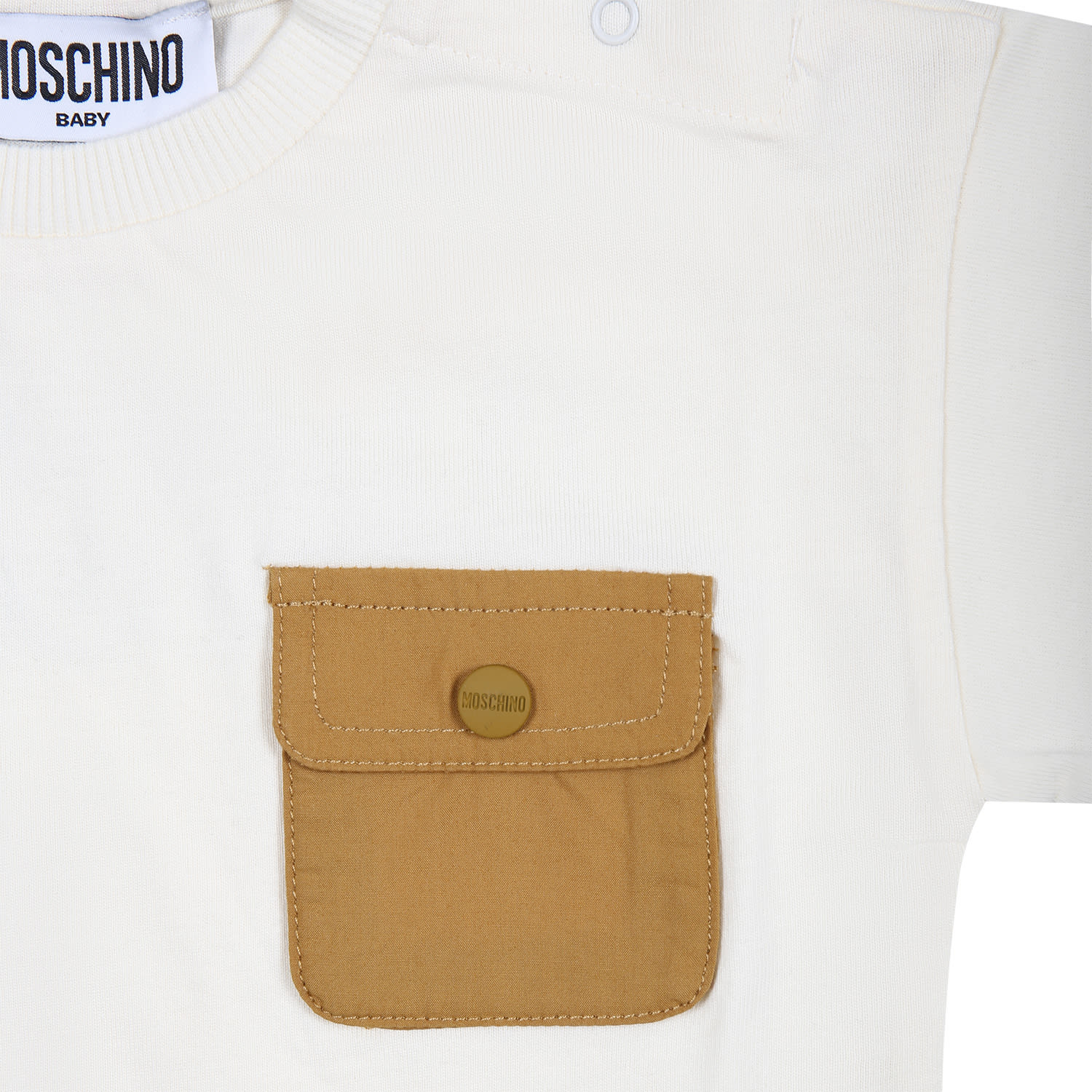 Shop Moschino Ivory T-shirt For Baby Boy With Pocket