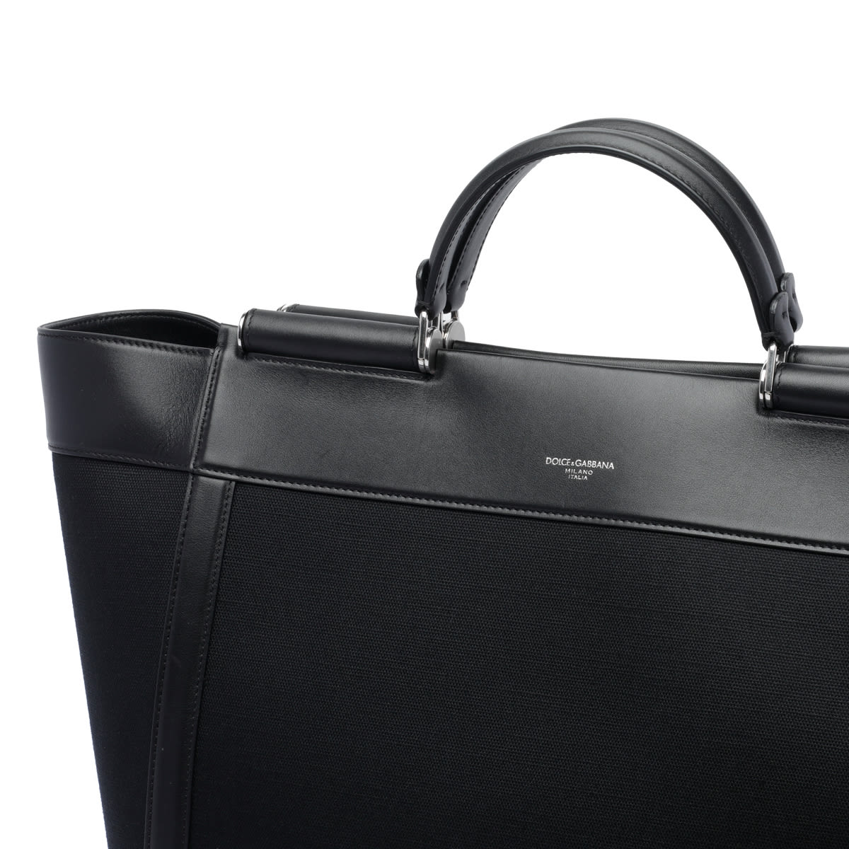Dolce & Gabbana Black Panama And Leather Top Handle Bag