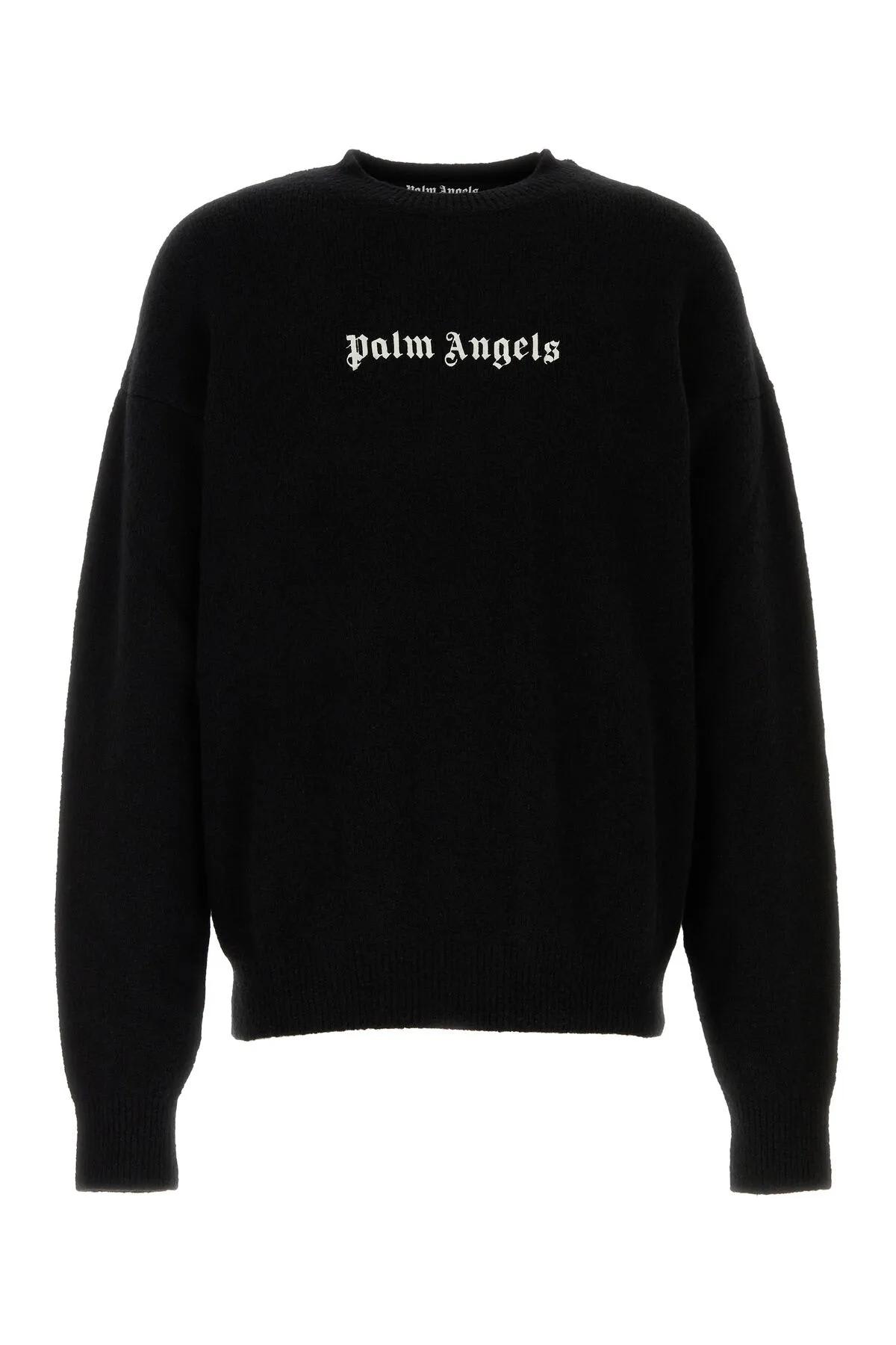 PALM ANGELS BLACK STRETCH WOOL BLEND SWEATER 