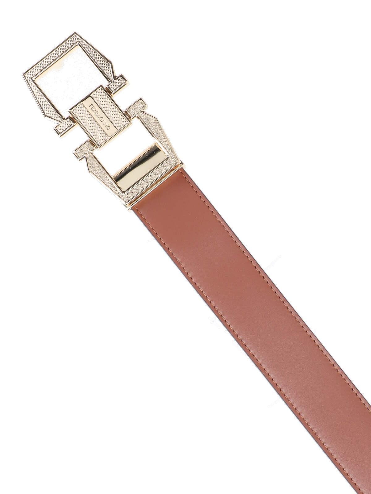 Shop Ferragamo Gancini Square Reversible Belt In Brown