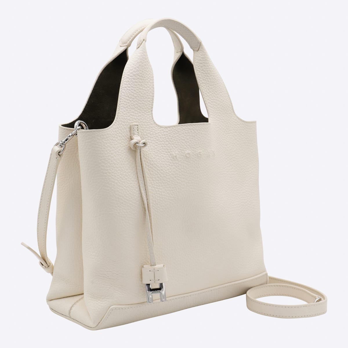 Hogan Leather Textured Top Handle Detachable Strap In White