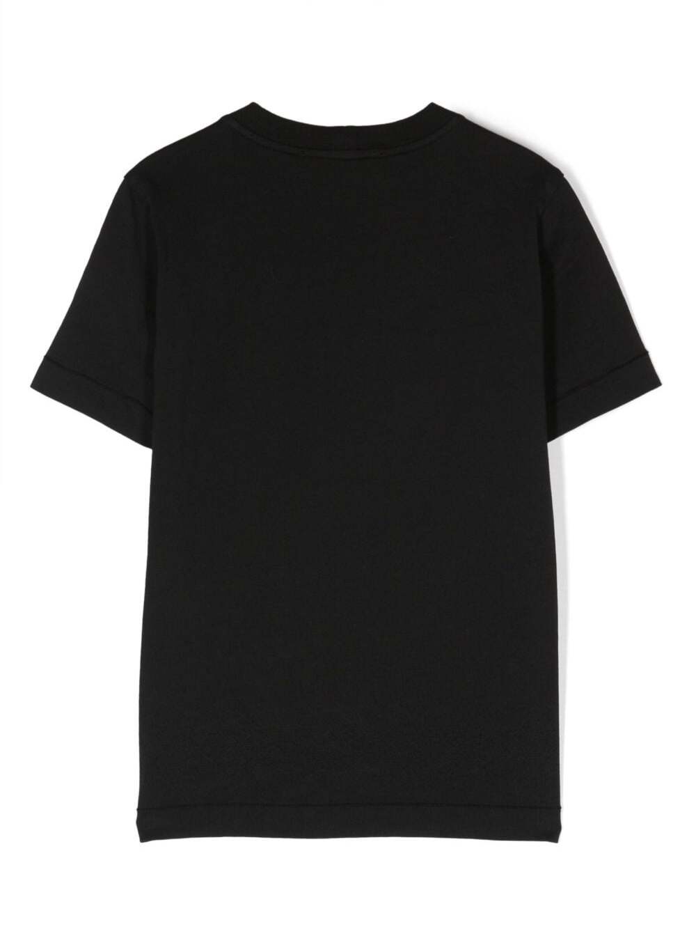Shop Stone Island Junior Black Crewneck Short-sleeved T-shirt And Contrasting Patch Logo In Cotton Boy