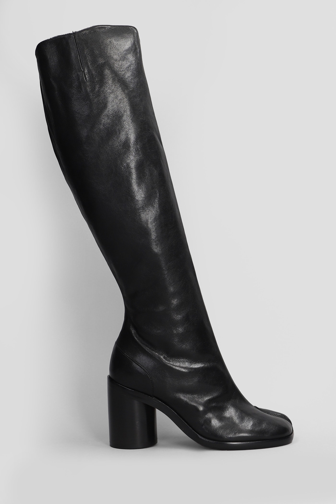 Shop Maison Margiela Tabi High Heels Boots In Black Leather