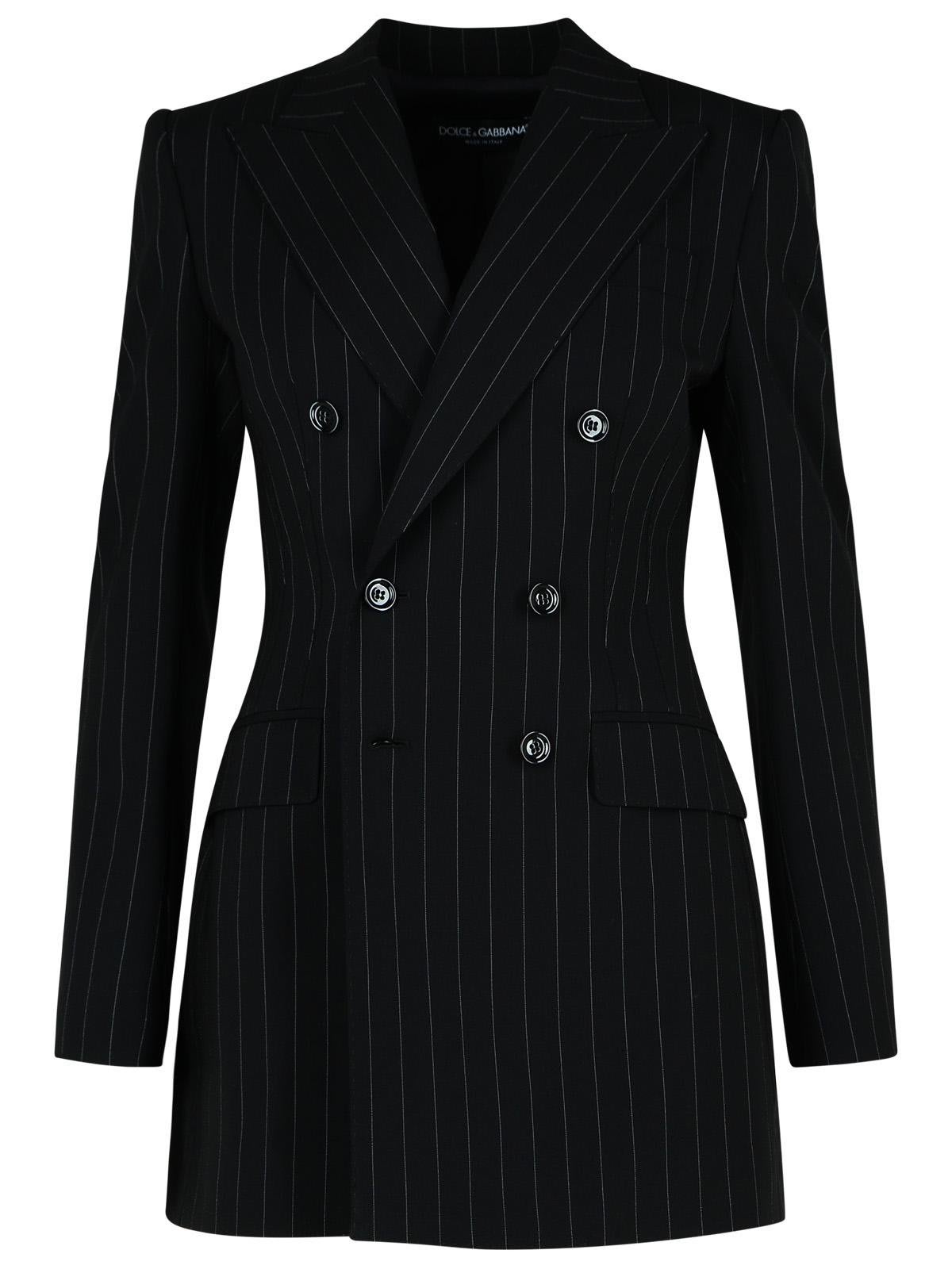 Shop Dolce & Gabbana Double-breasted Pinstriped Blazer In Black