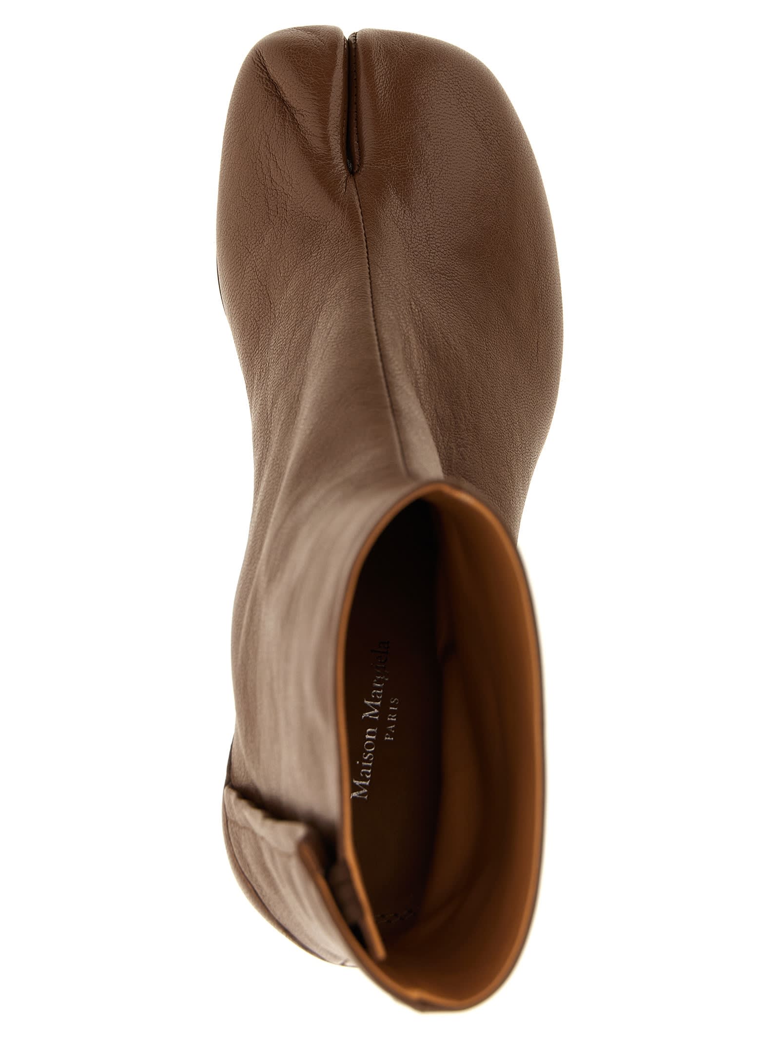 Maison Margiela Tabi High Heels Ankle Boots In Brown Leather In Brown