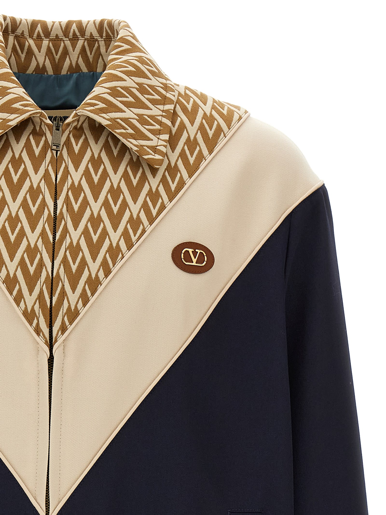 Valentino Wool And Cotton Jacket With Chevron Pattern In Multi