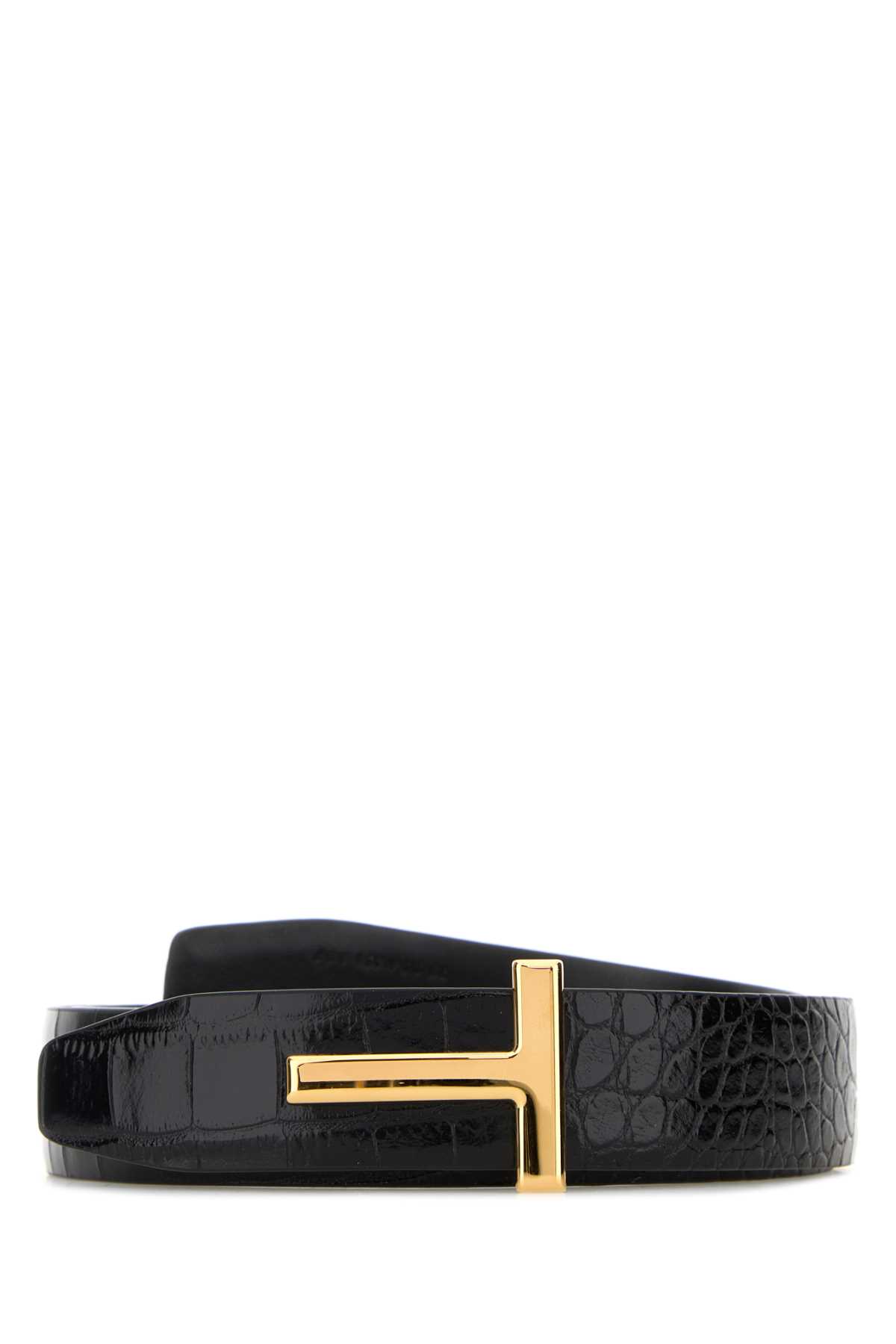 Tom Ford Crocodile-embossed T-buckle Belt In Black