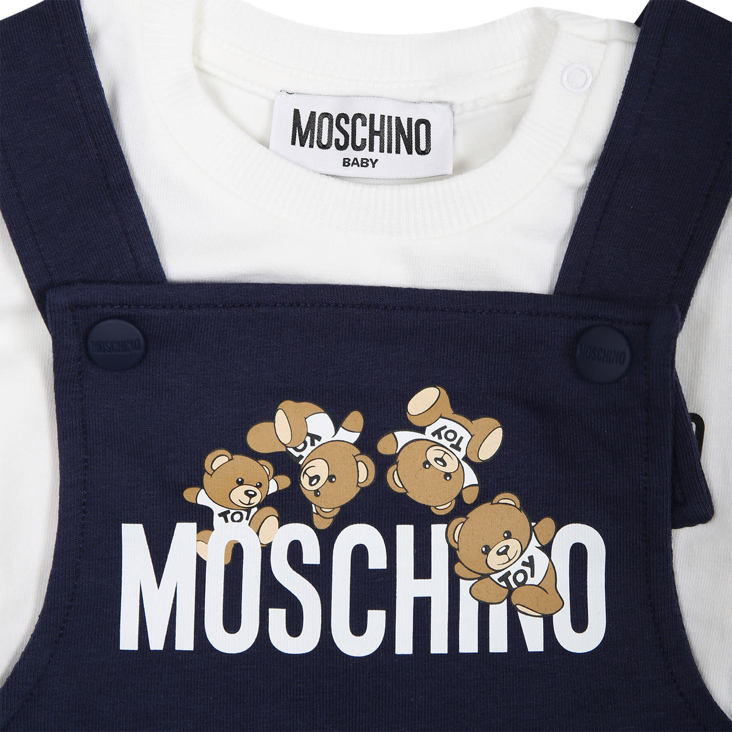 Shop Moschino Blue Dungarees For Baby Boy With Teddy Bear