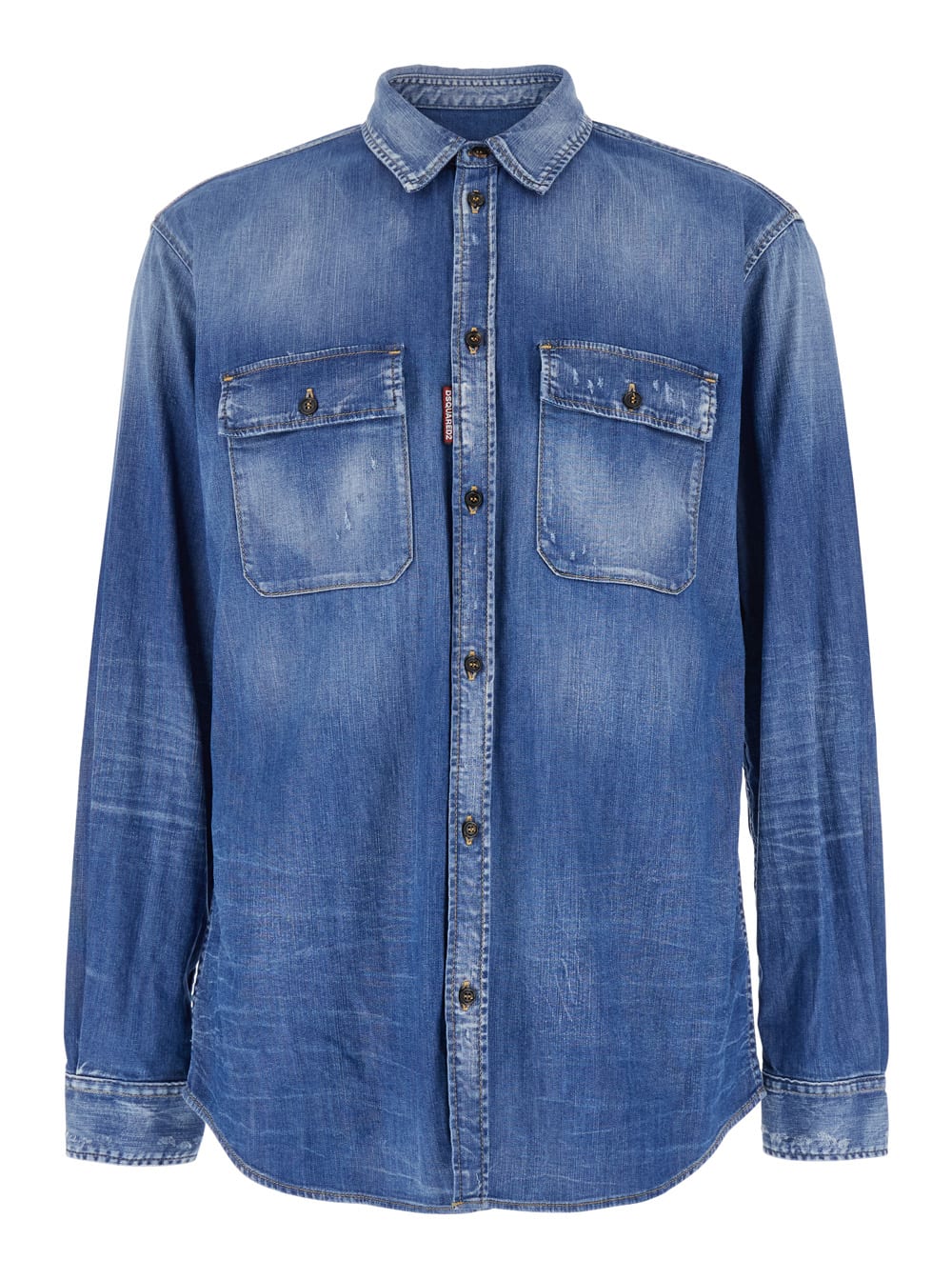 Dsquared2 Light Blue Jacket With Classic Collar And Logo Patch On The Front In Denim Man In Navy Blue