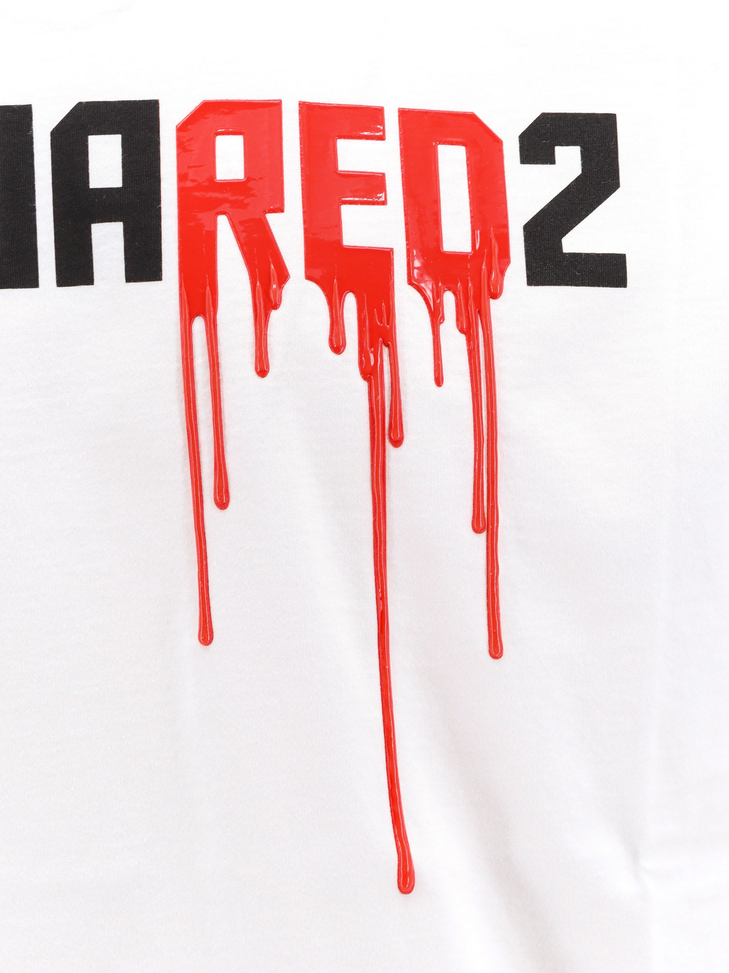 DSQUARED2 WHITE CREWNECK T-SHIRT WITH DRIPPING LOGO PRINT IN COTTON MAN