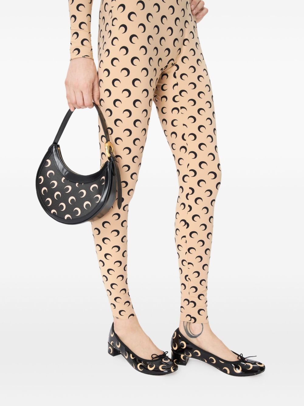 Marine Serre Black Moon Canvas Eclips Mini Shoulder Bag In Black