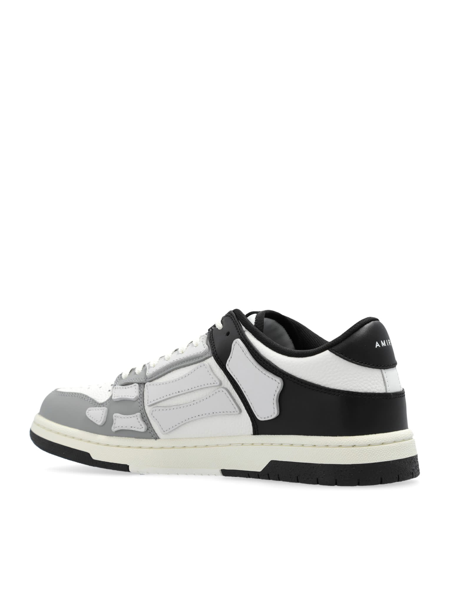 Shop Amiri Skel Top Low Grey And Black Bi-color Sneakers With Skeleton Patch In Leather Man In Black White Grey