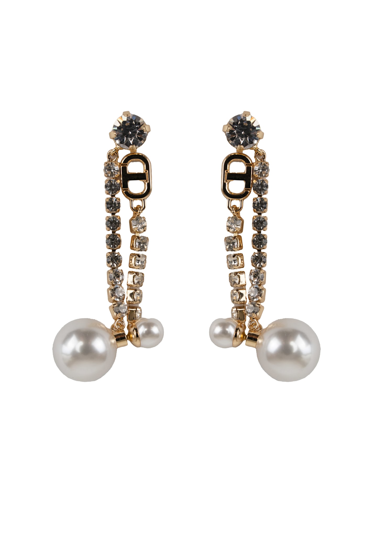 Oval-t Earrings With Rhinestones And Pearls