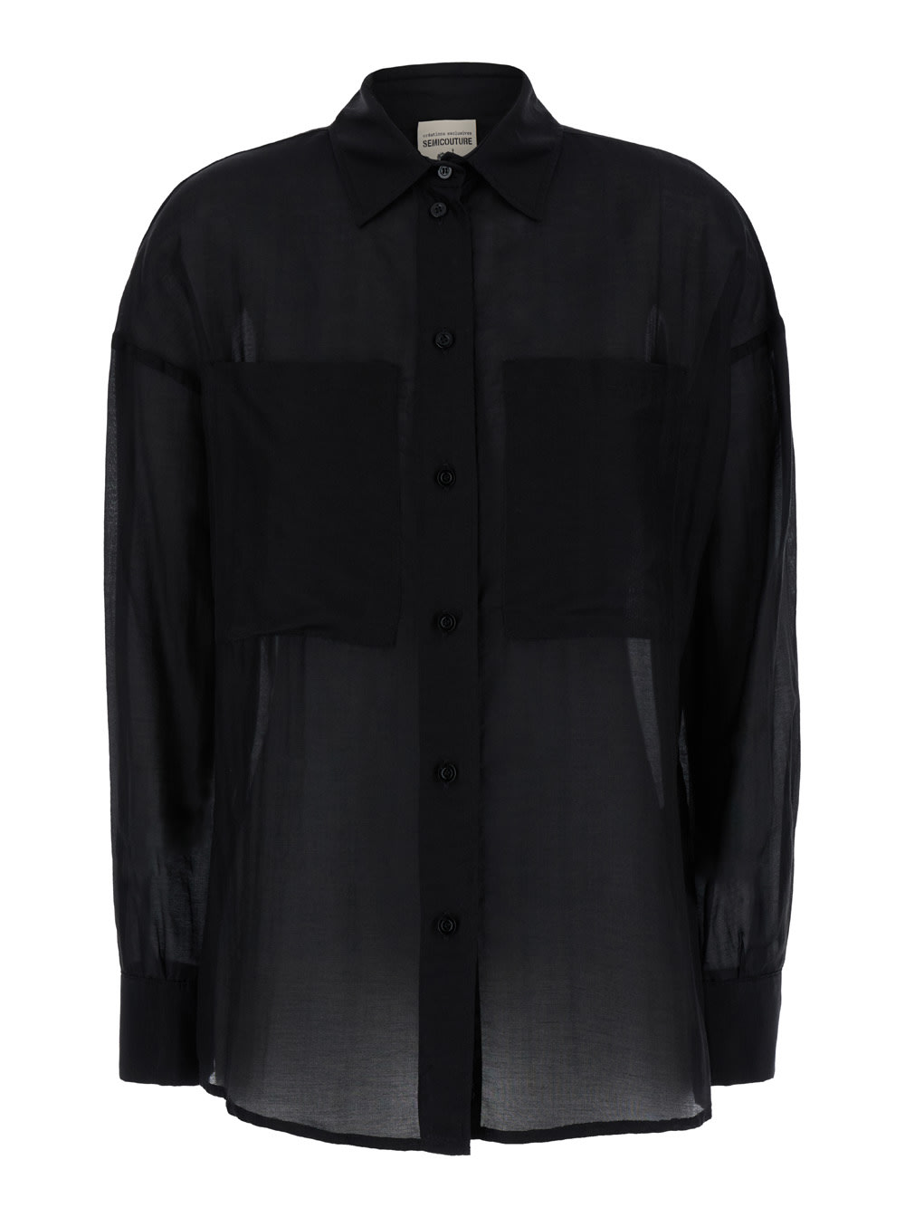 Shop Semicouture Black Semi-sheer Shirt In Silk Blend Woman