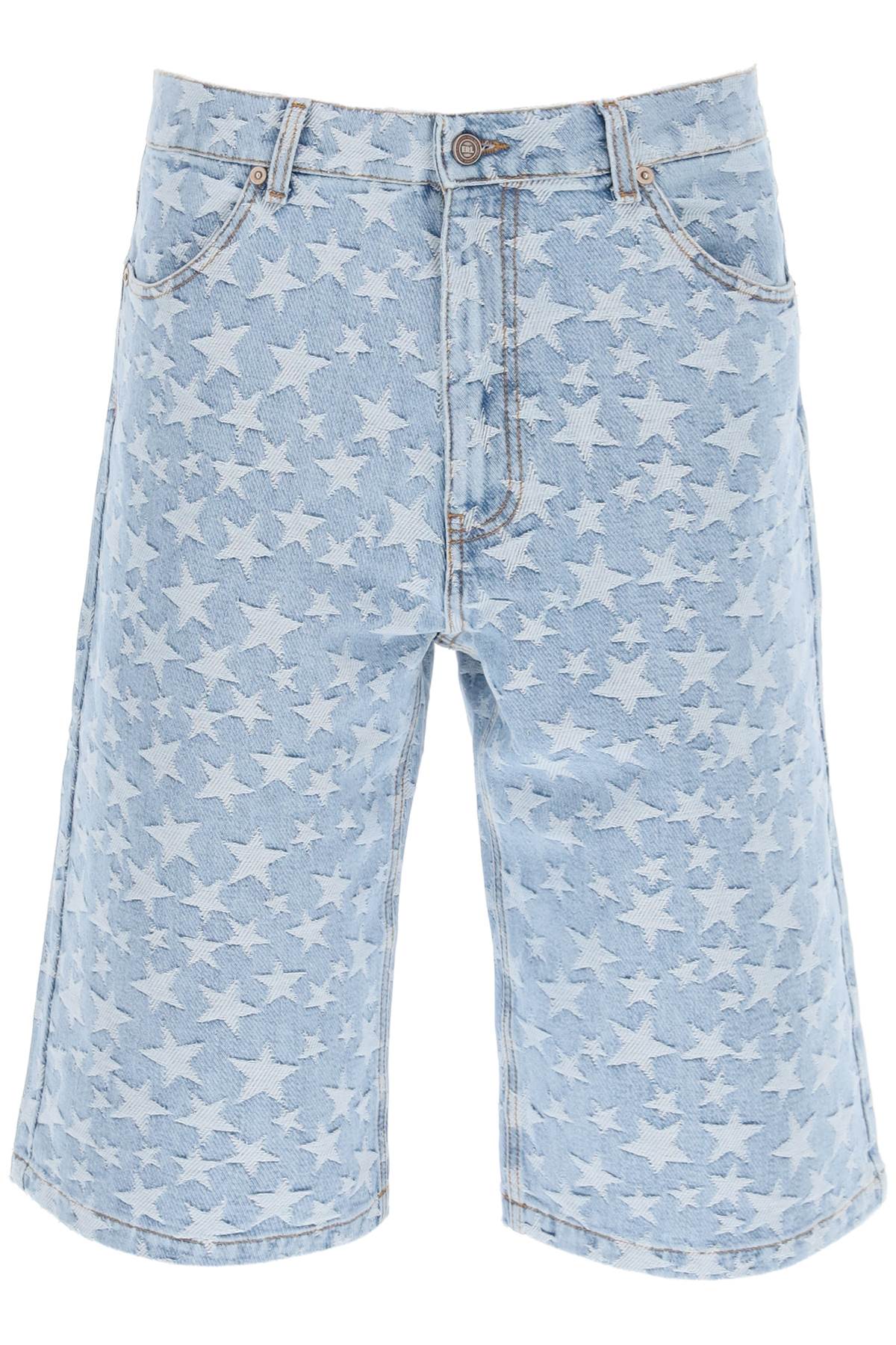 Shop Erl Jacquard Denim Shorts In Light Blue 1 (blue)