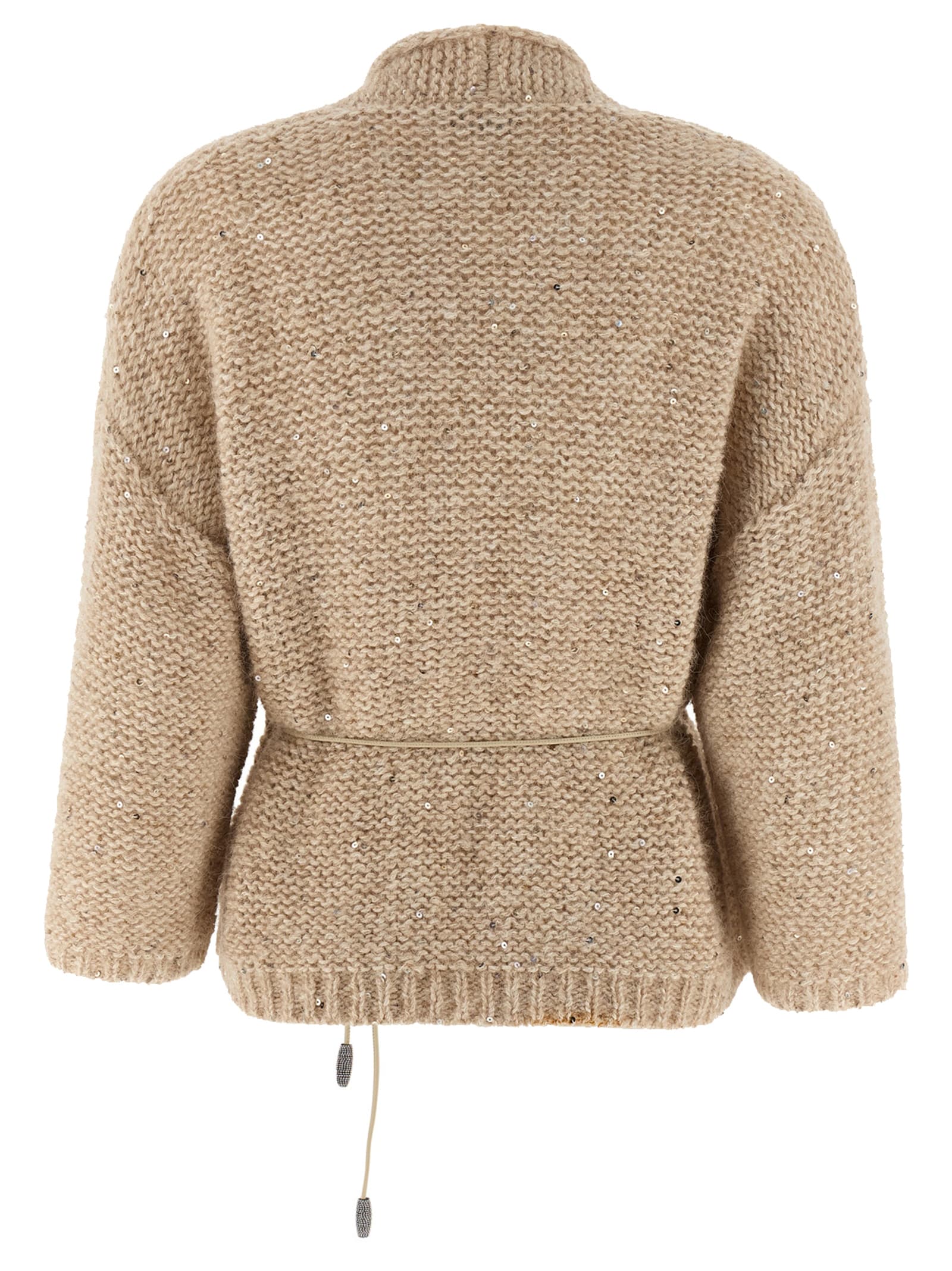 Peserico Sequin-embellished Belted Cardigan In Neutral