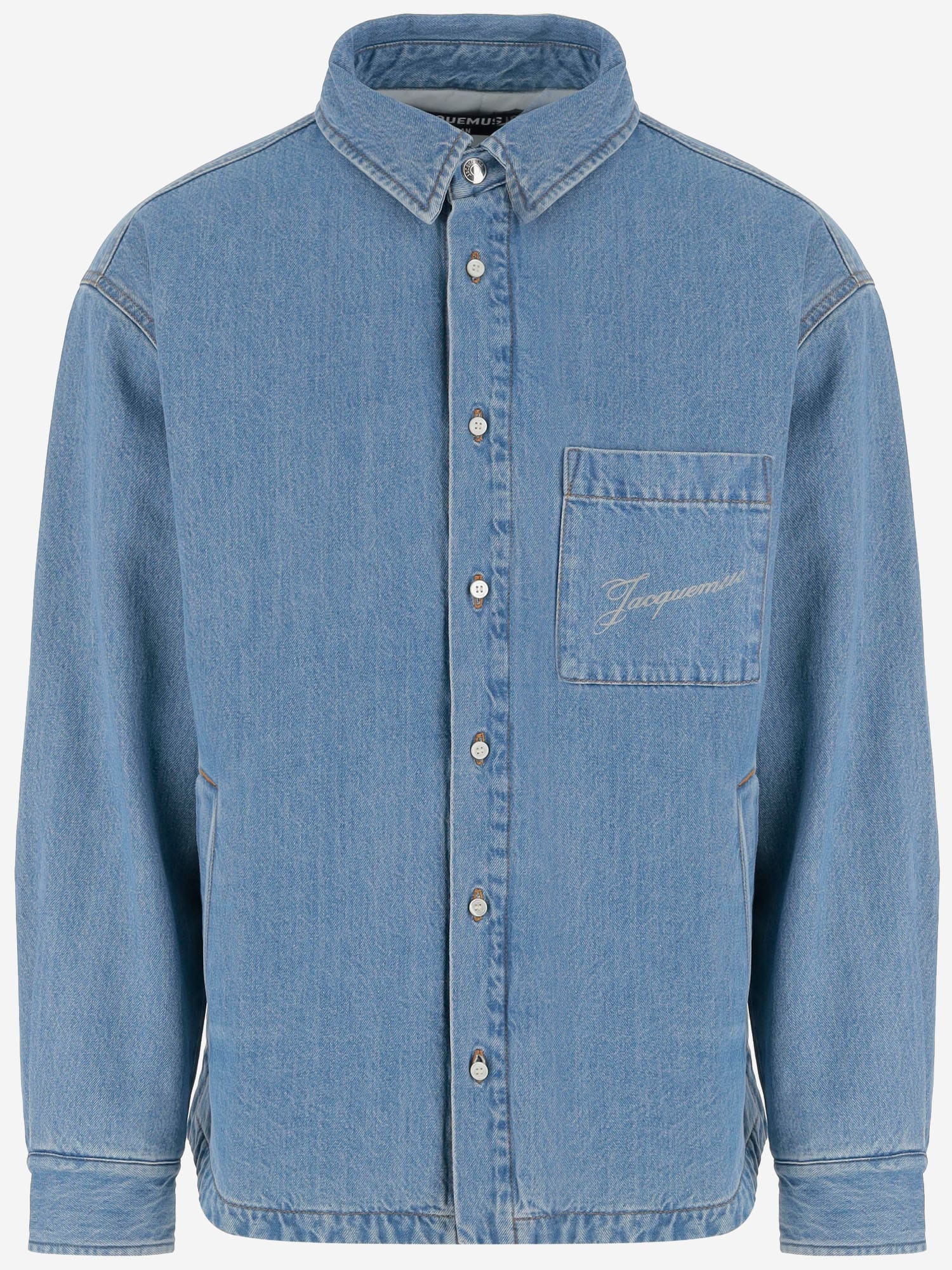 Jacquemus Embroidered Pocket Denim Shirt In Blue