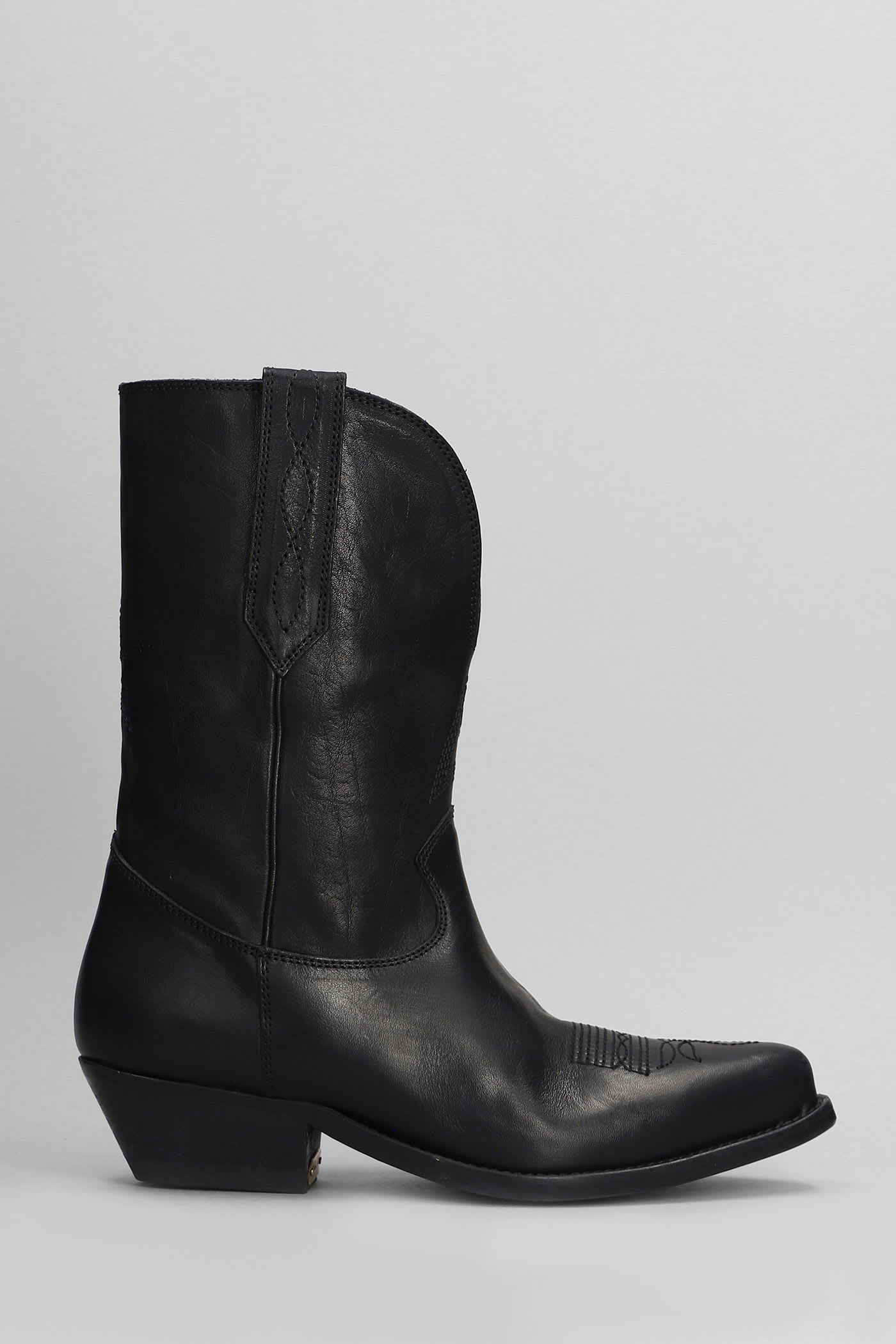Golden Goose Wish Star Texan Ankle Boots In Black Leather In Black