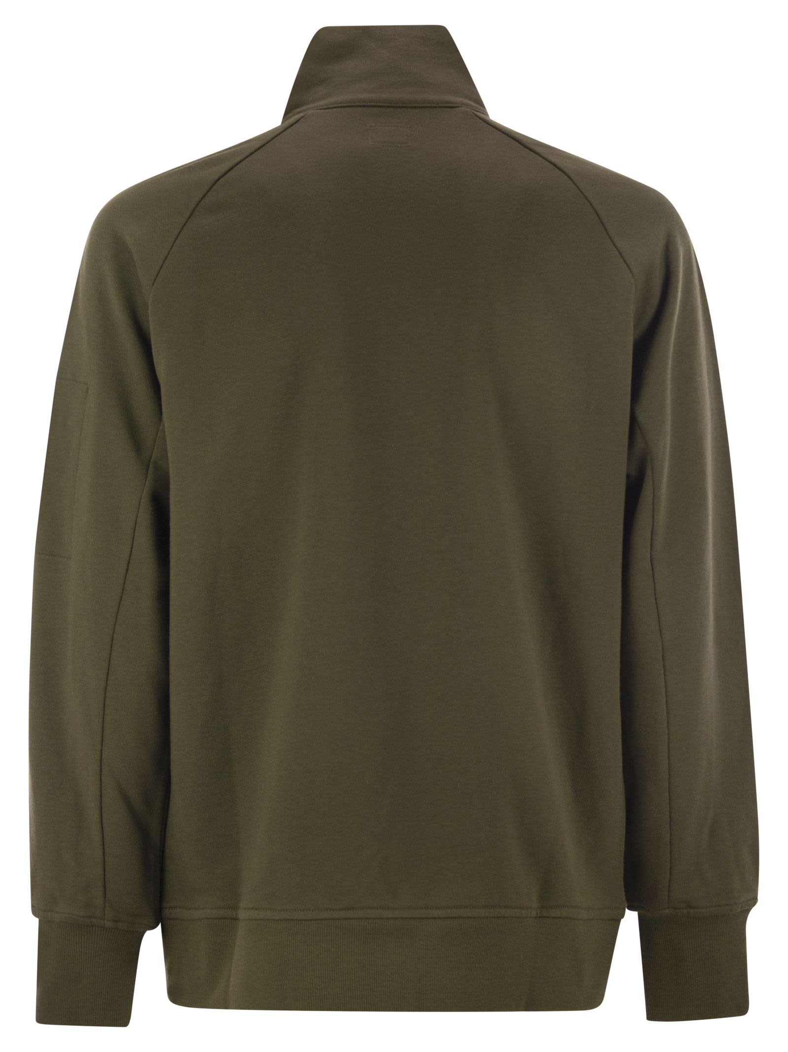 Shop C.p. Company Diagonal Raised Fleece Half Zipped Sweatshirt In Olive Green