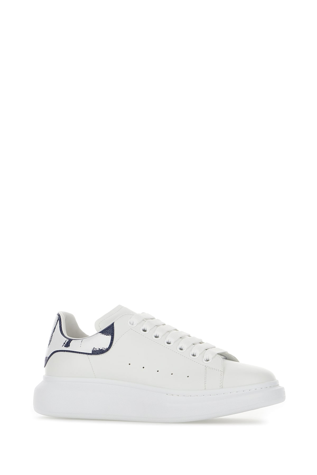 Shop Alexander Mcqueen White Leather Sneakers With Two-tone Leather Heel In White Indigo