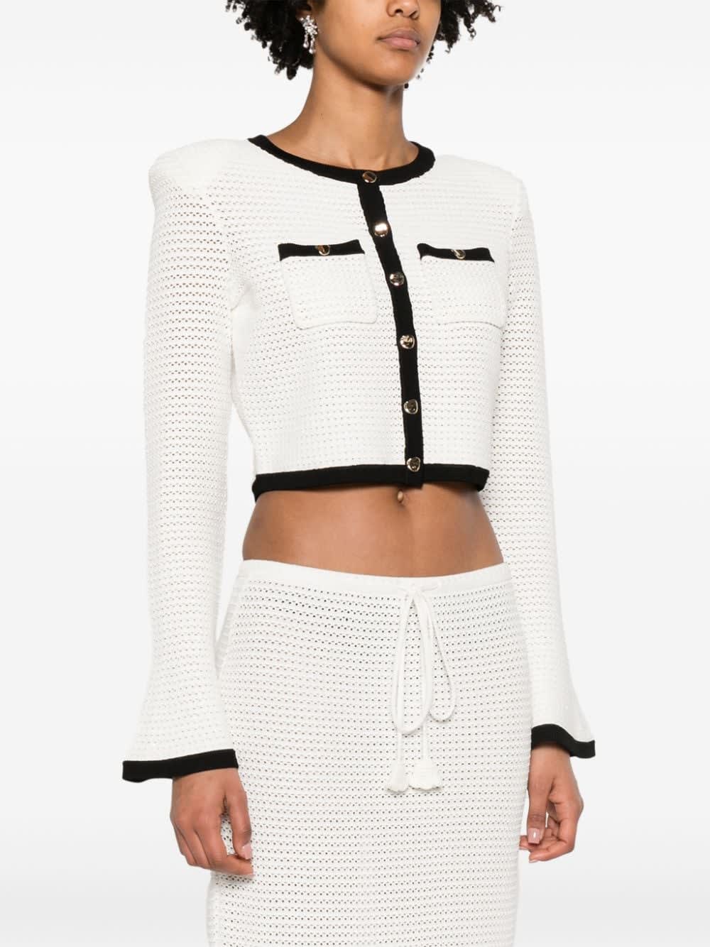 Self-portrait Crochet Cropped Cardigan In White