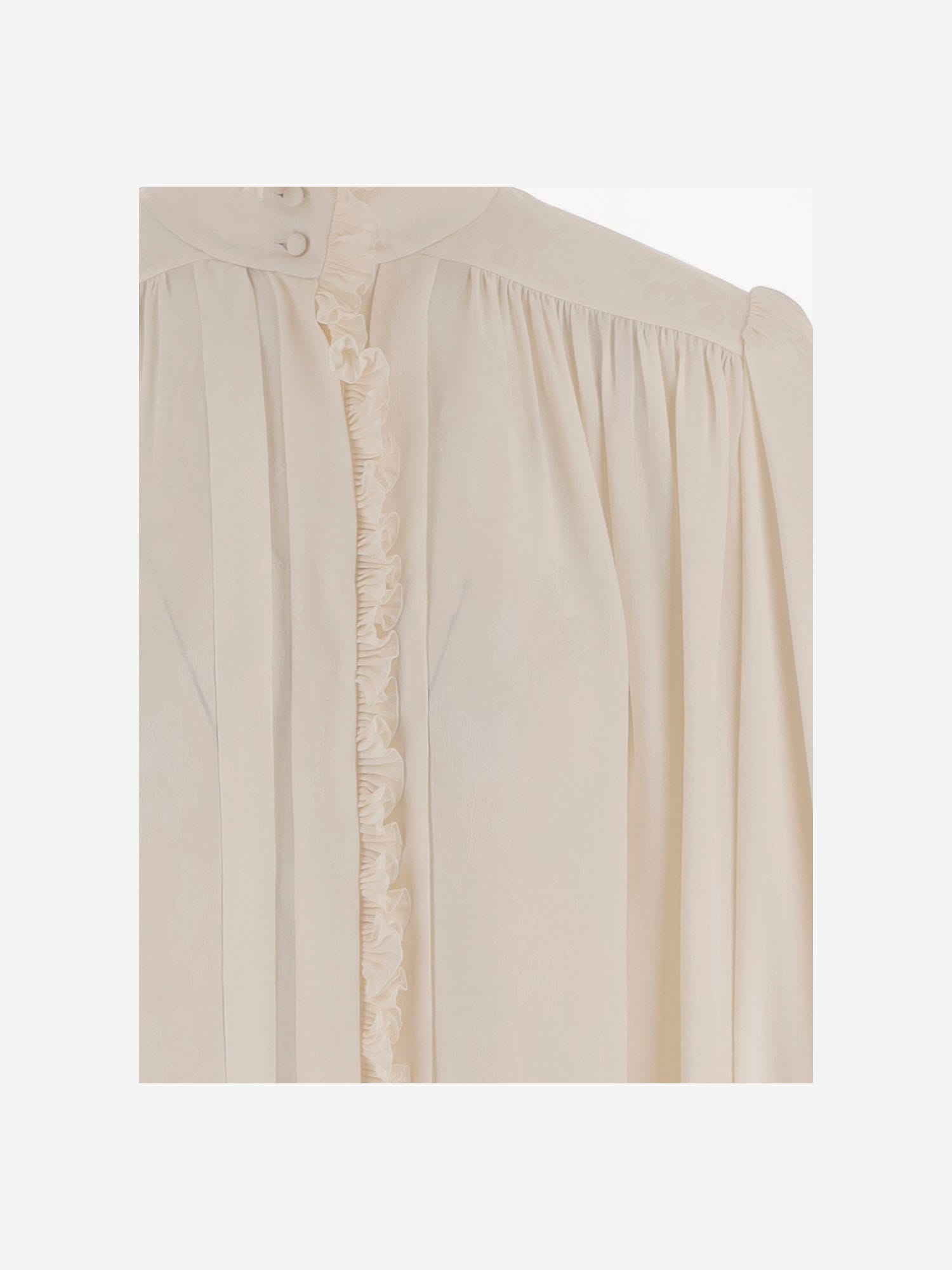 Chloé Oversized Blouse With Silk Jacquard Ruffles In Neutral