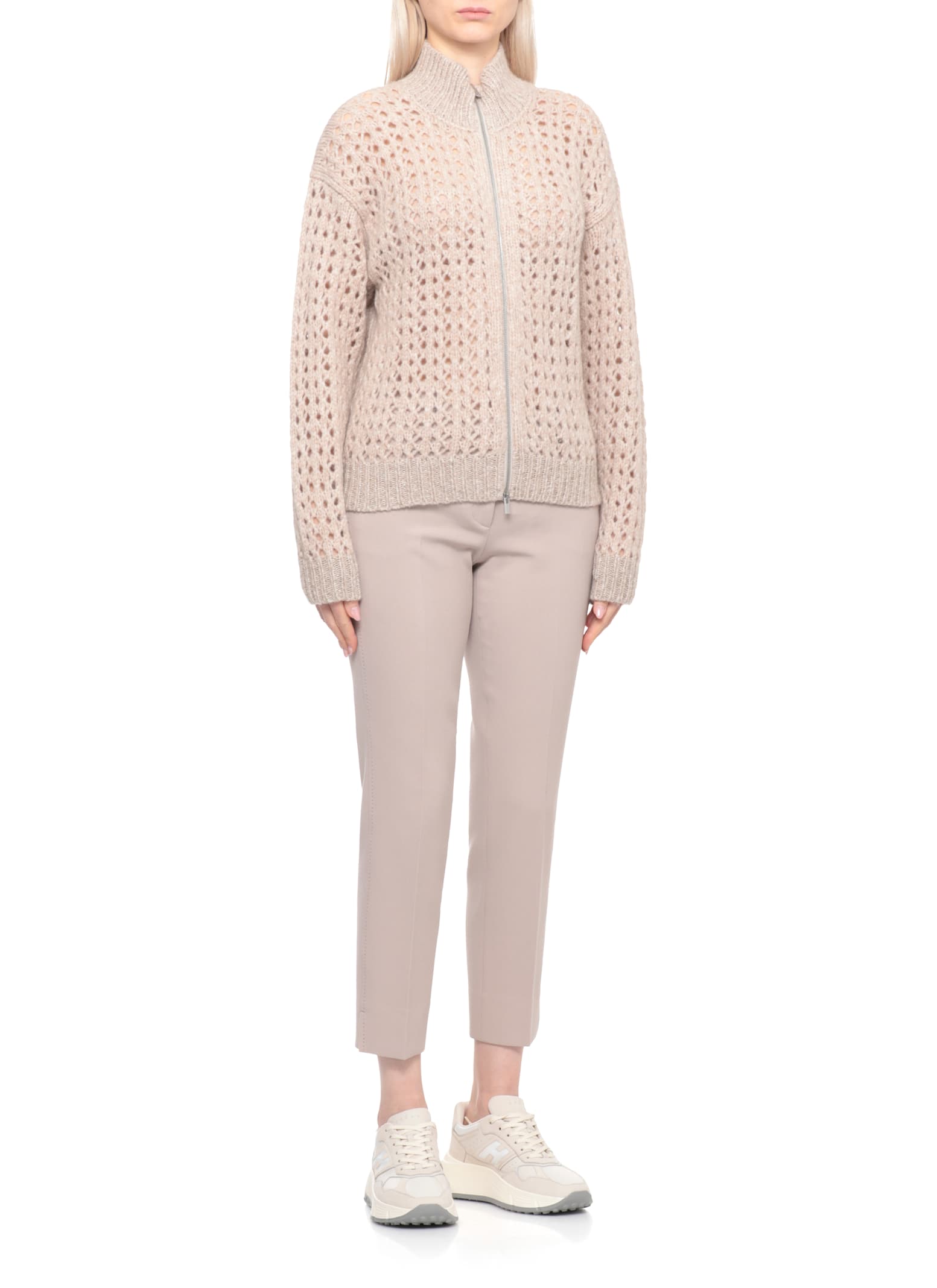 Peserico High Neck Open Knit Cardigan In Multi