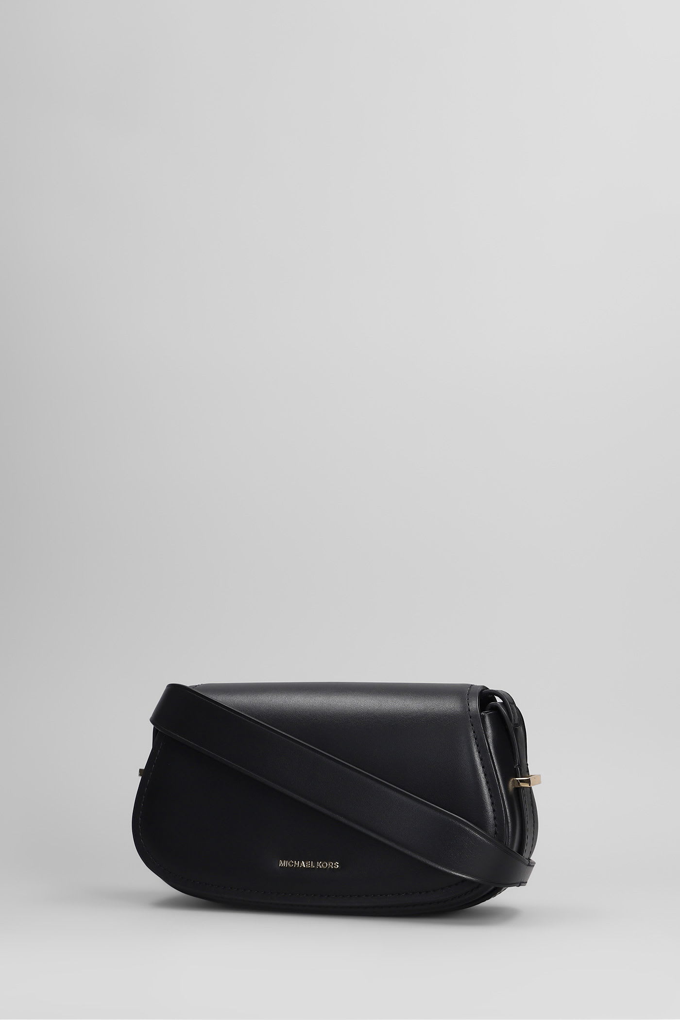 Michael Kors Lydia Curved Black Leather Shoulder Bag In Black
