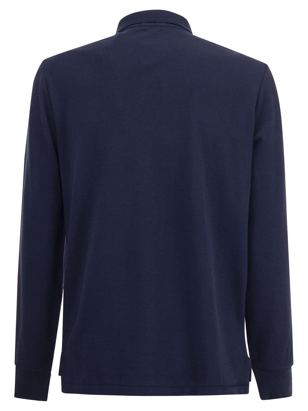 Polo Ralph Lauren Long-sleeved Polo Shirt With Classic Collar In Navy