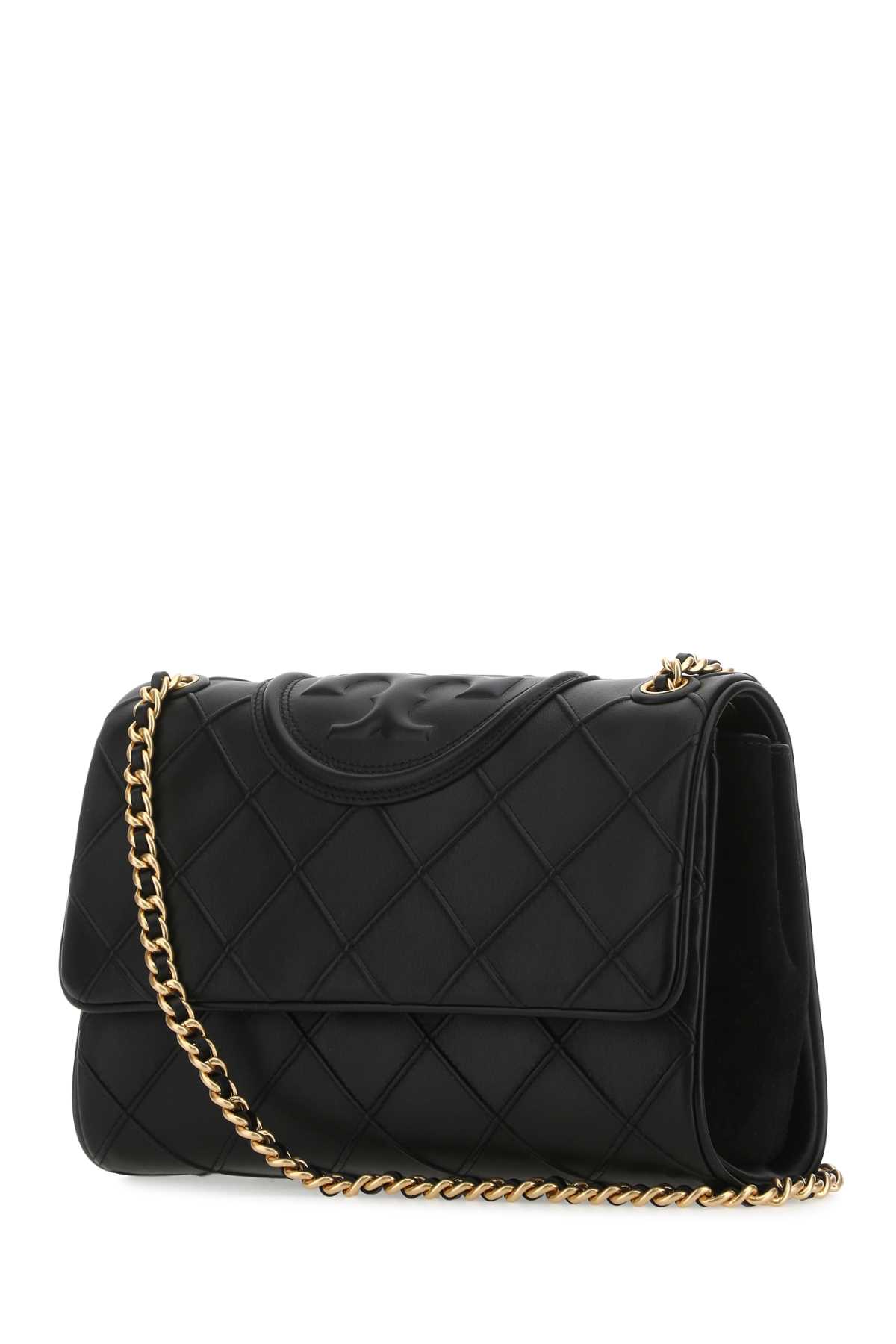 Shop Tory Burch Black Leather Fleming Shoulder Bag In 001