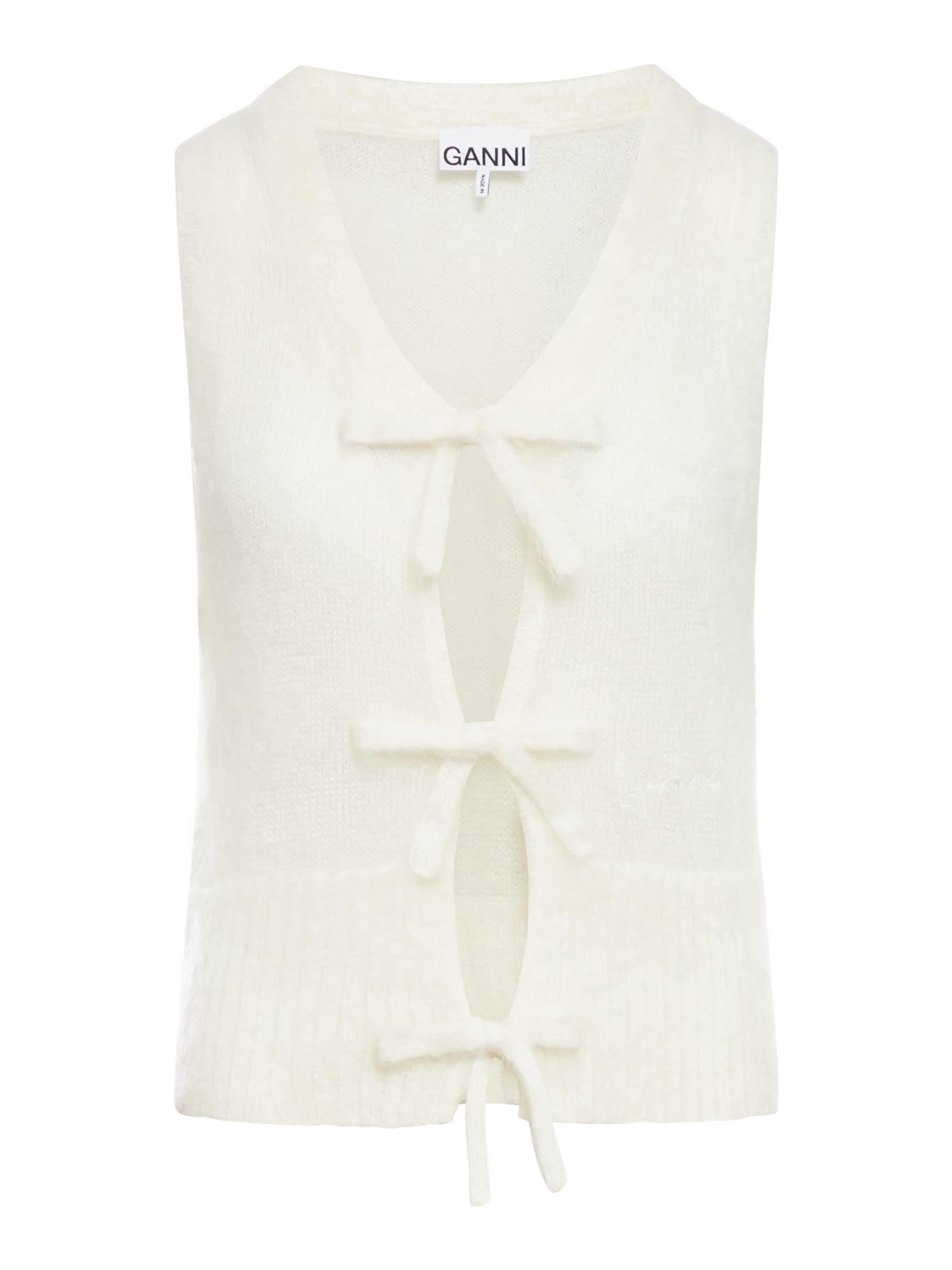 Shop Ganni Light Mohair Tie String Vest In Egret