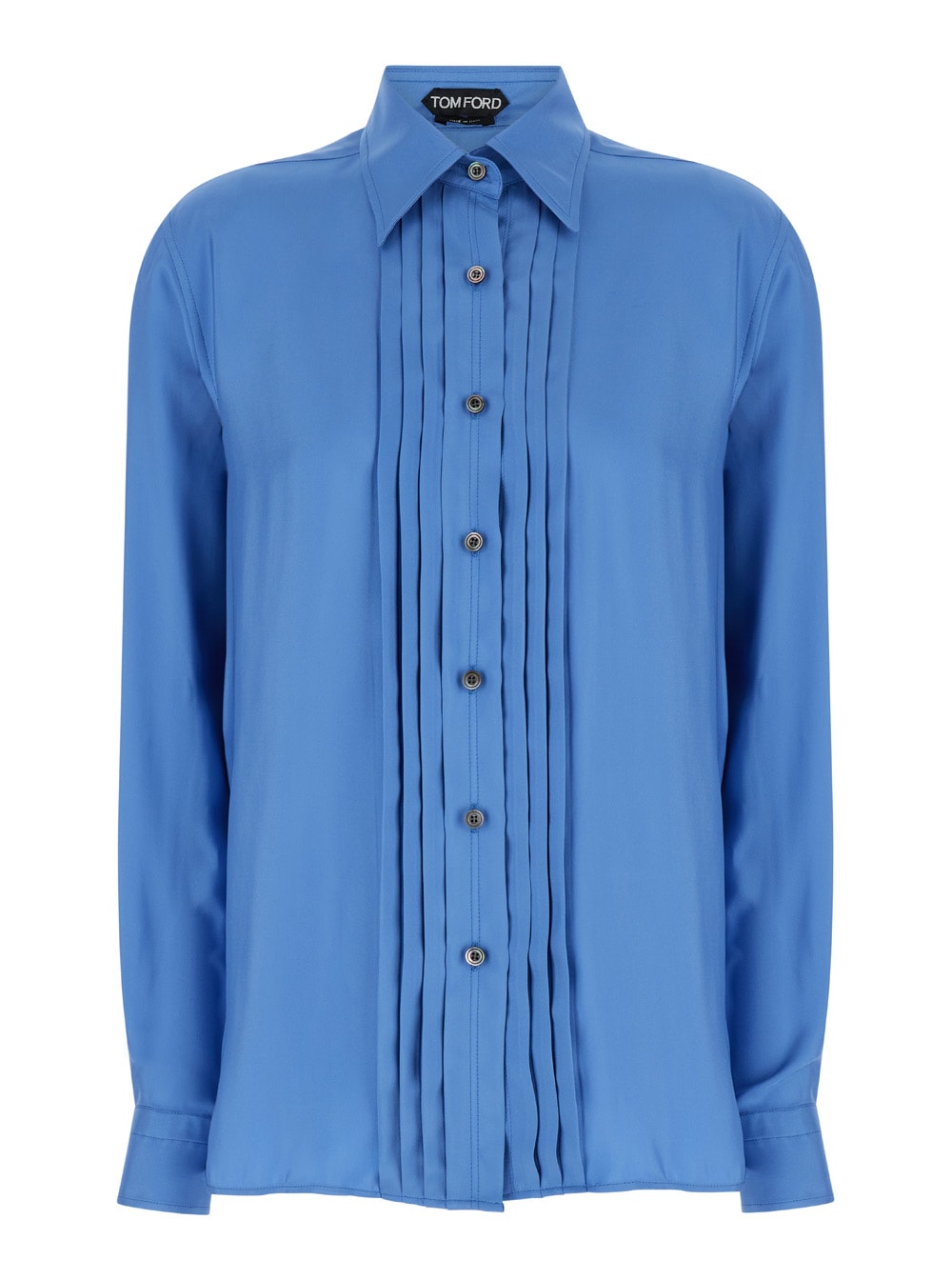 Shop Tom Ford Light-blue Pleated Shirt In Silk Blend Woman