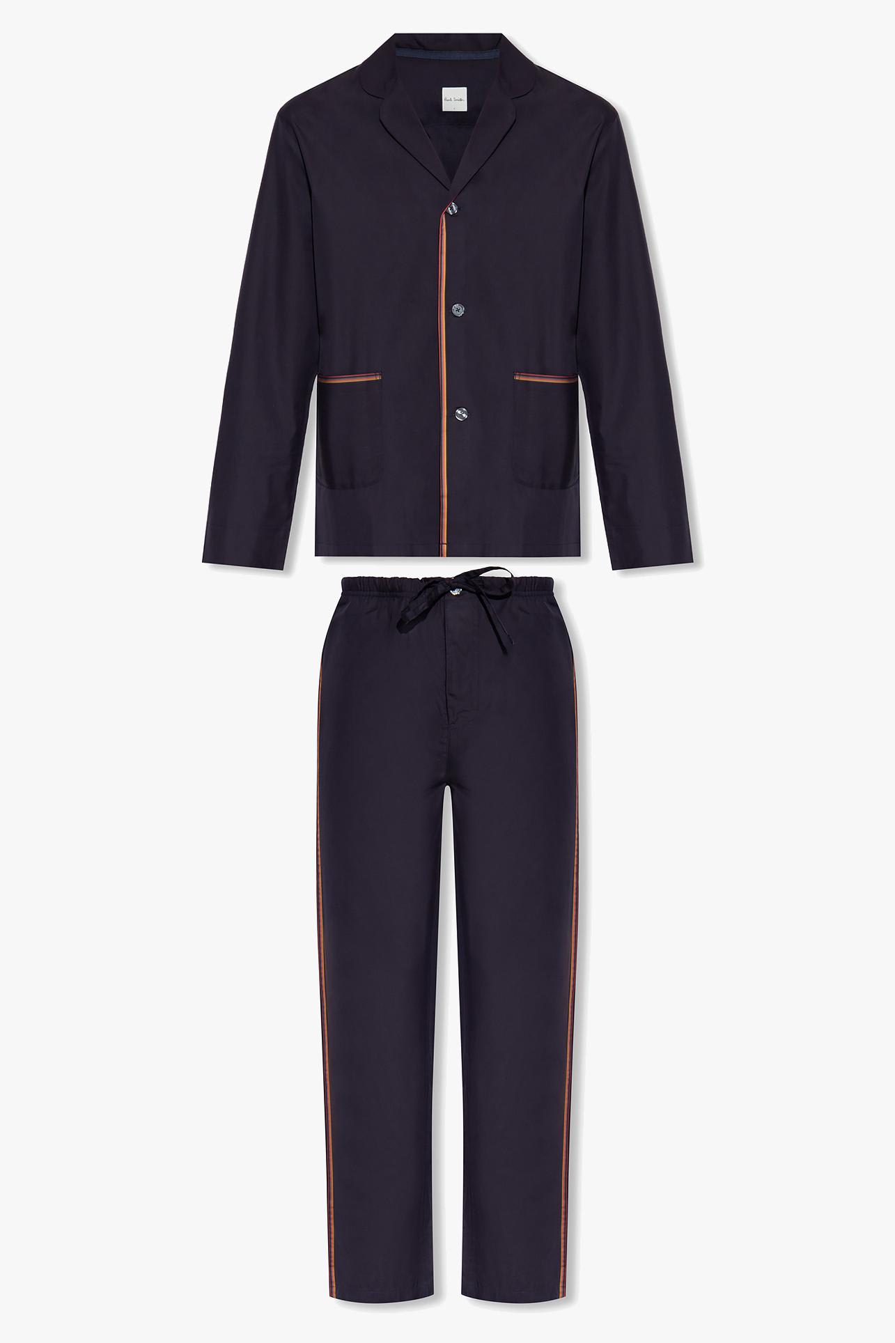Paul Smith 2-piece Striped Trim Pajama Set In Blue