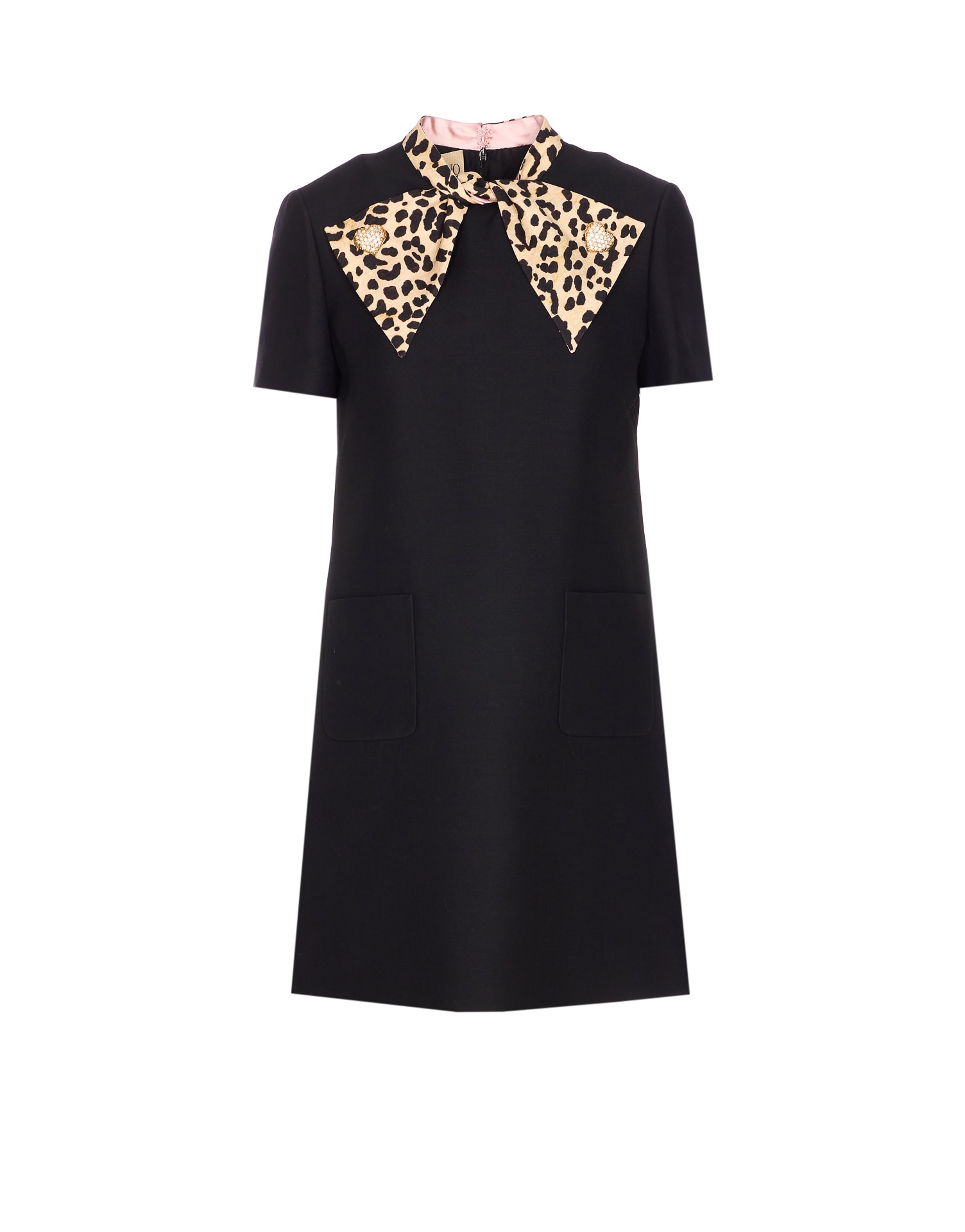 Valentino Embellished Pussy-bow Wool And Silk-blend Crepe Mini Dress In Black