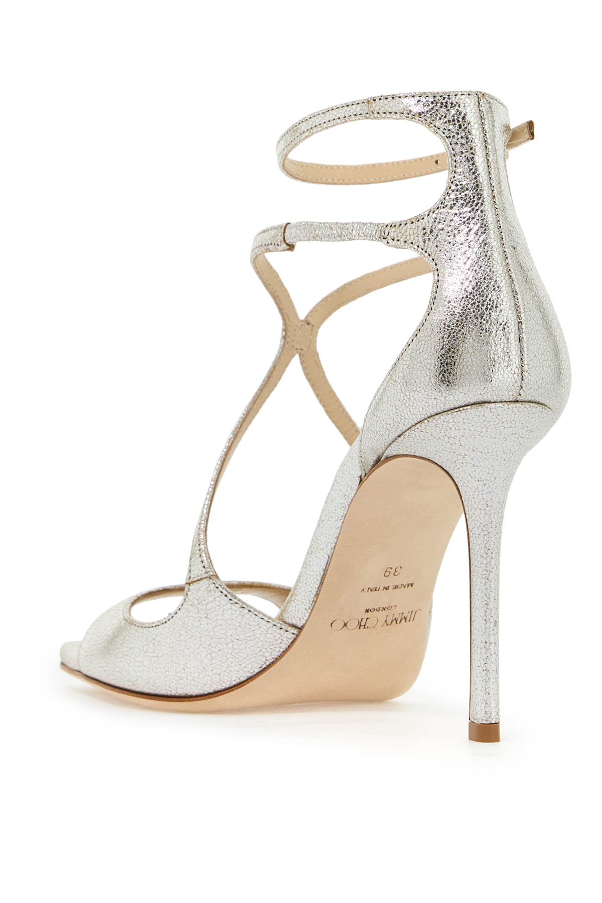 Shop Jimmy Choo 95 Azia Laminate Leather Sand In Champagne (silver)