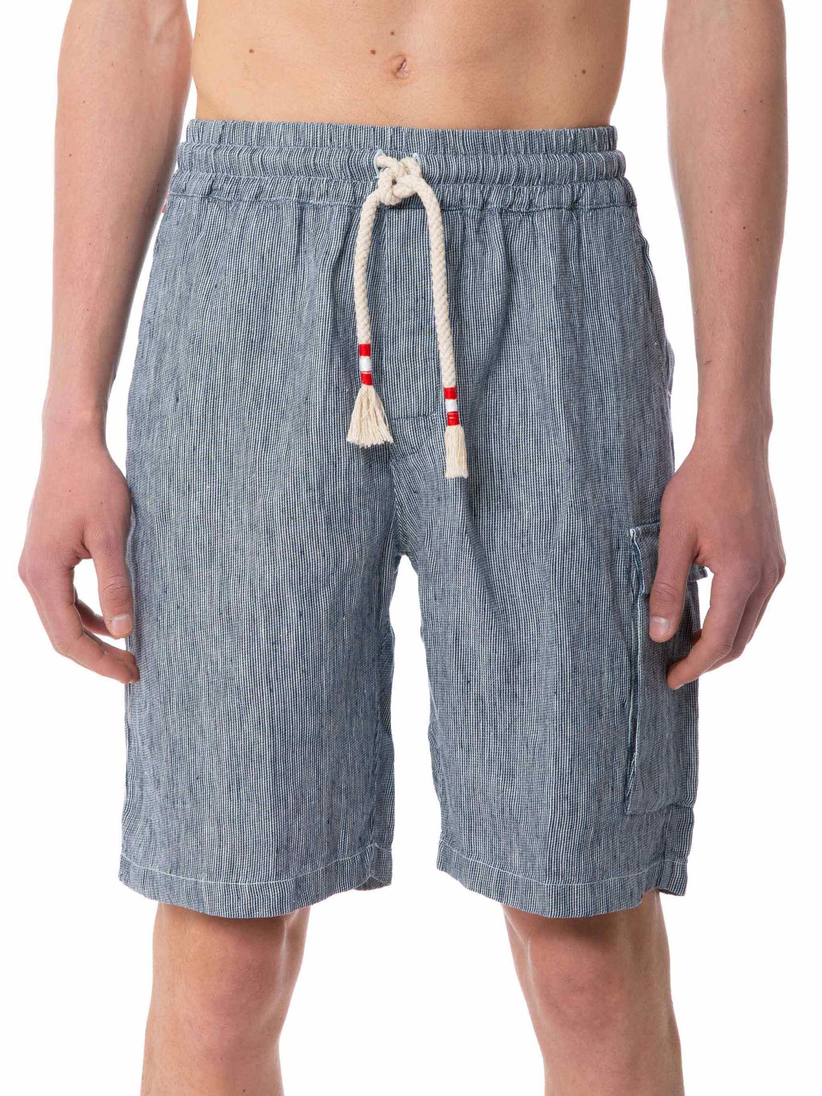 Striped Denim Color Linen Bermuda Shorts