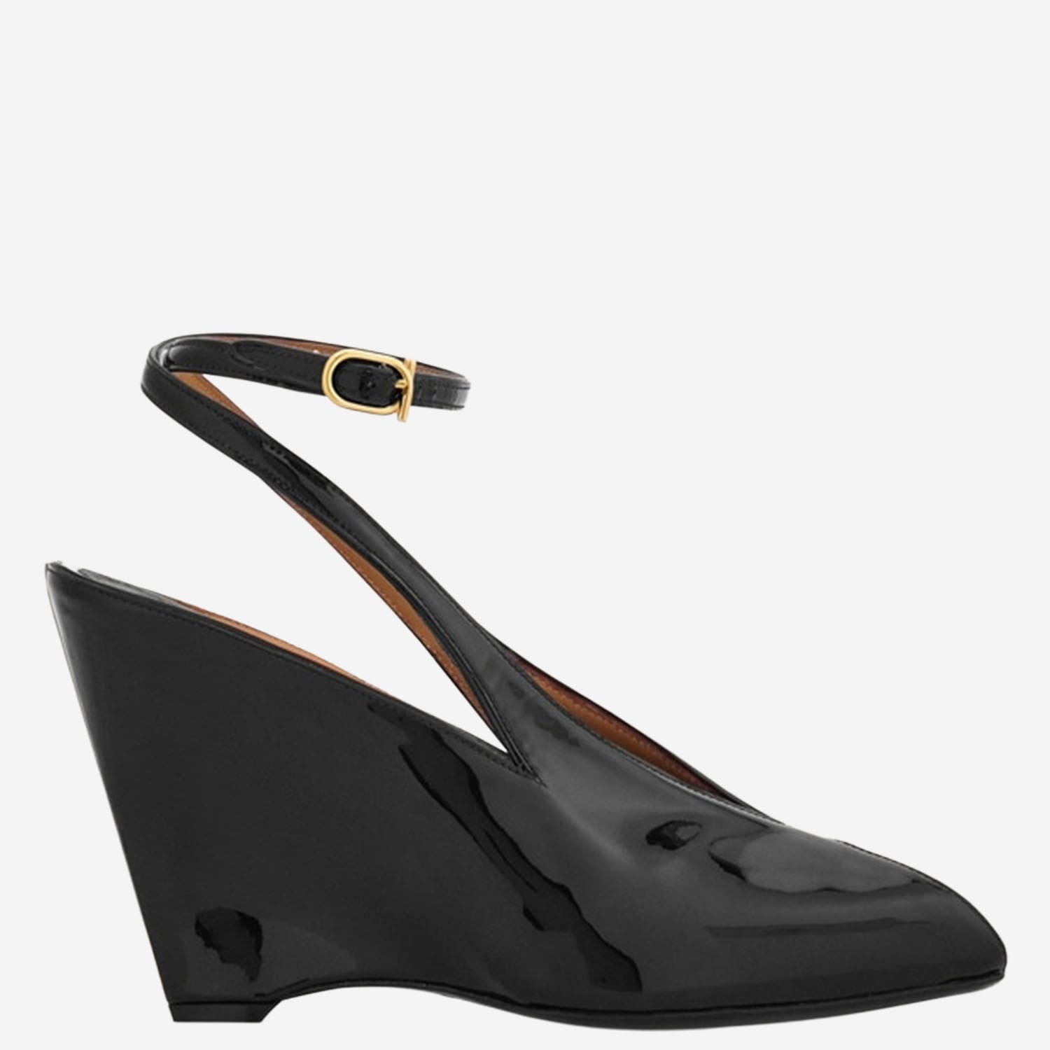Ferragamo Peep Toe Wedge Sandals In Black