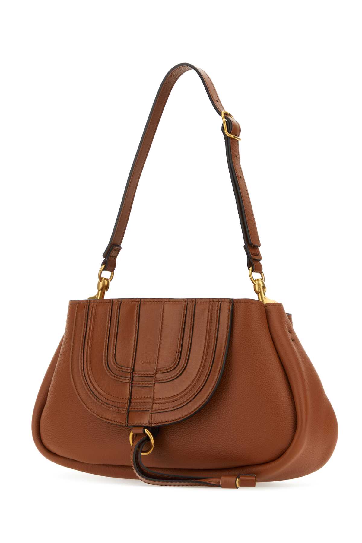 Shop Chloé Brown Leather Marcie Clutch In Tan