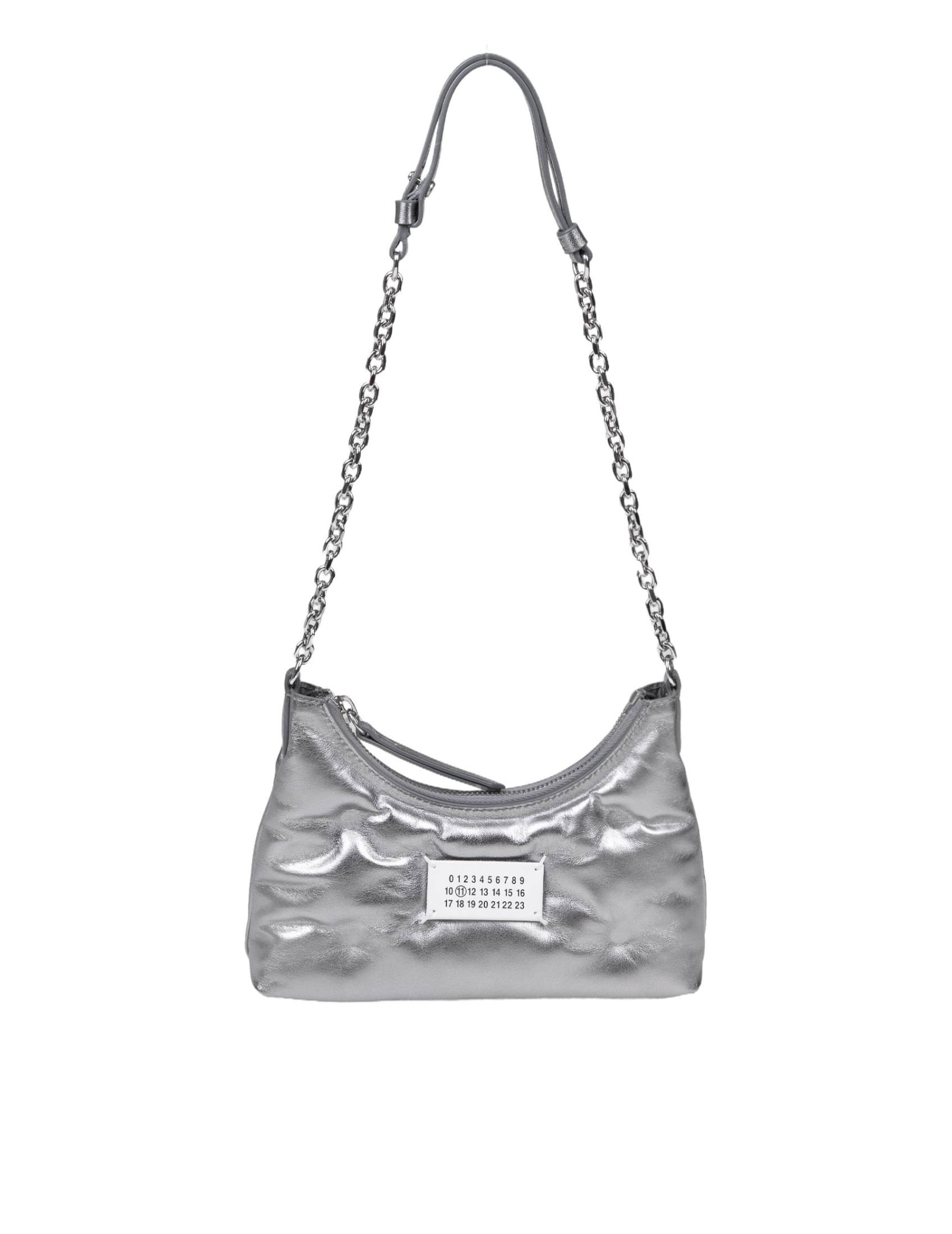 Shop Maison Margiela Micro Bag Glam Sam In Metallic Leather Color Gray In Grey