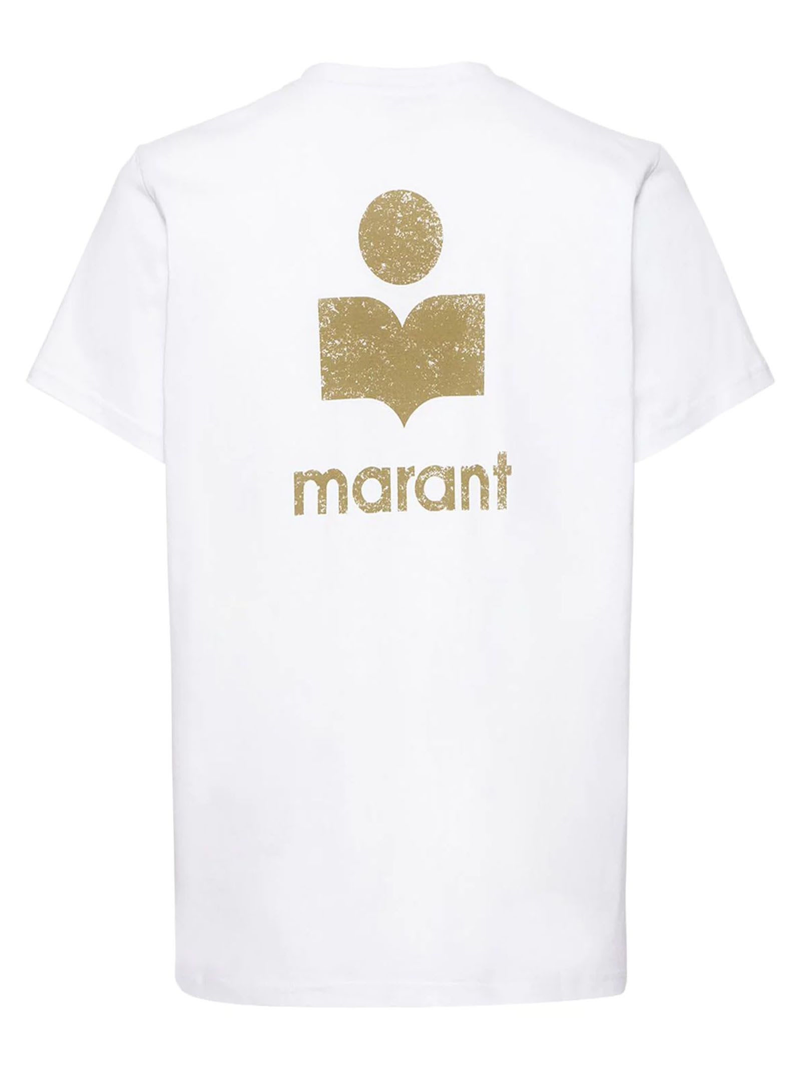Shop Isabel Marant White Cotton T-shirt In Khaki/bianco
