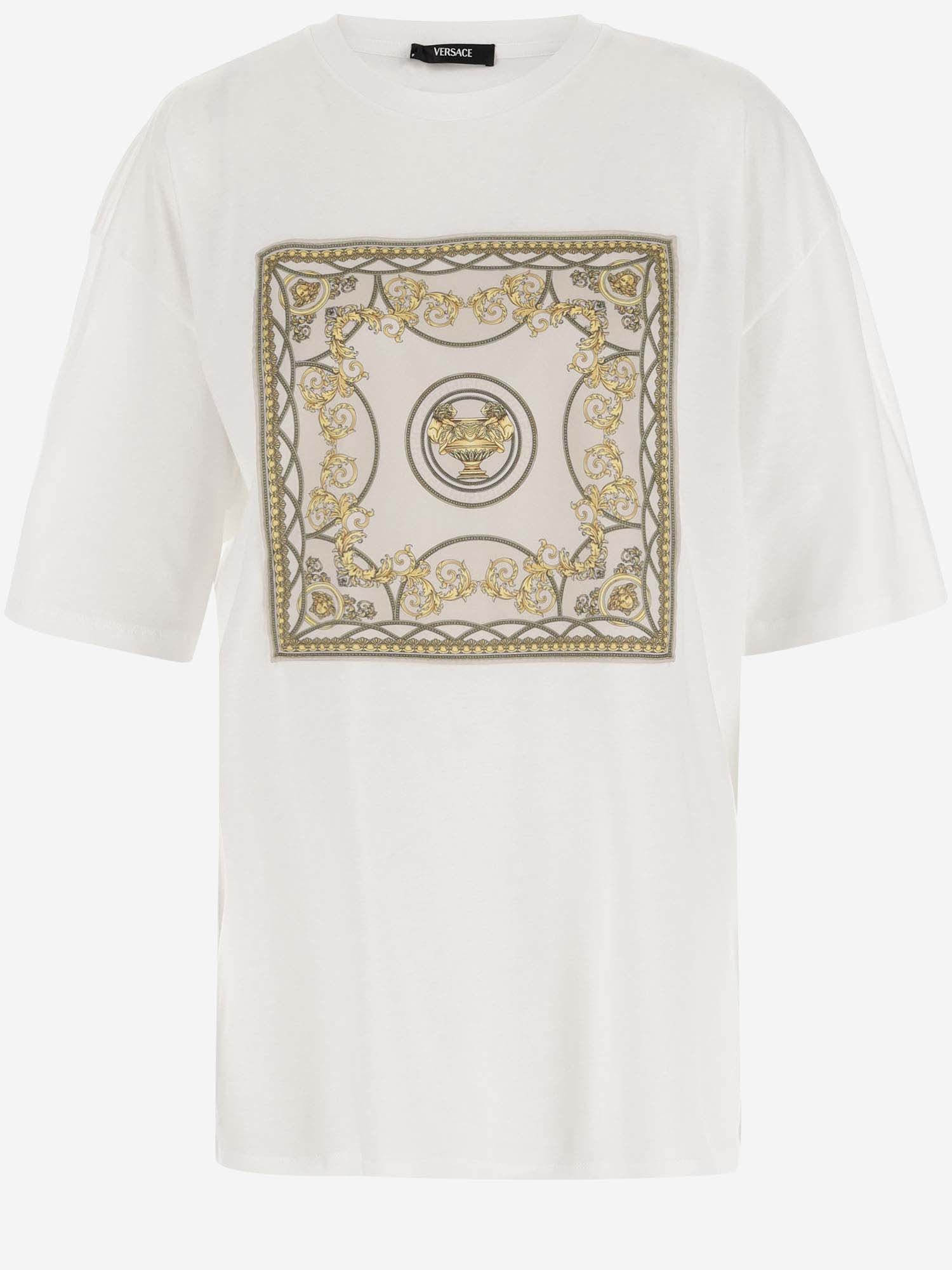 Shop Versace La Coupe Des Dieux Cotton T-shirt In White